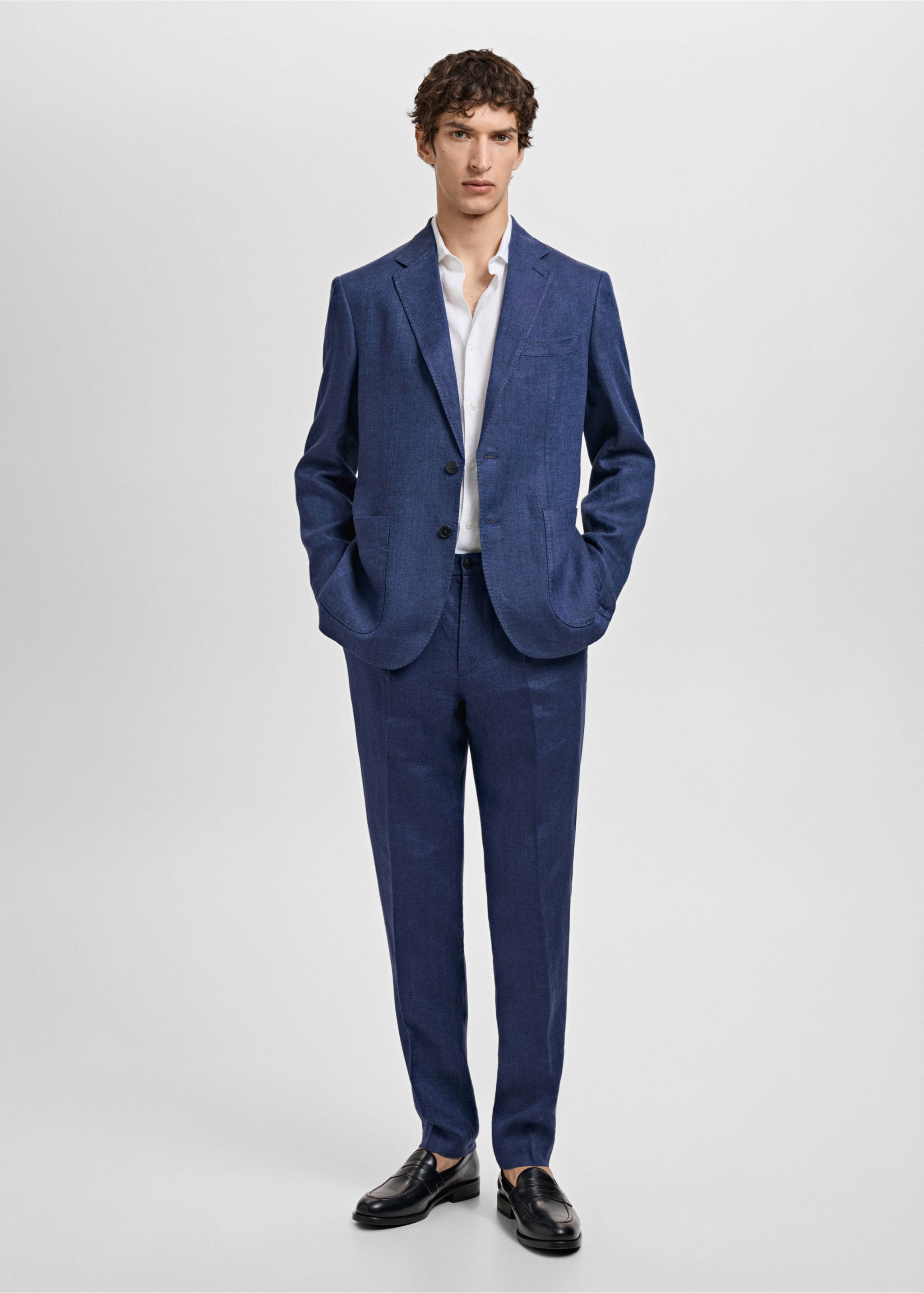 Pantalon costume Salerno 100 % lin slim fit - Plan général, Bleu indigo. Ref: 87087886-00.