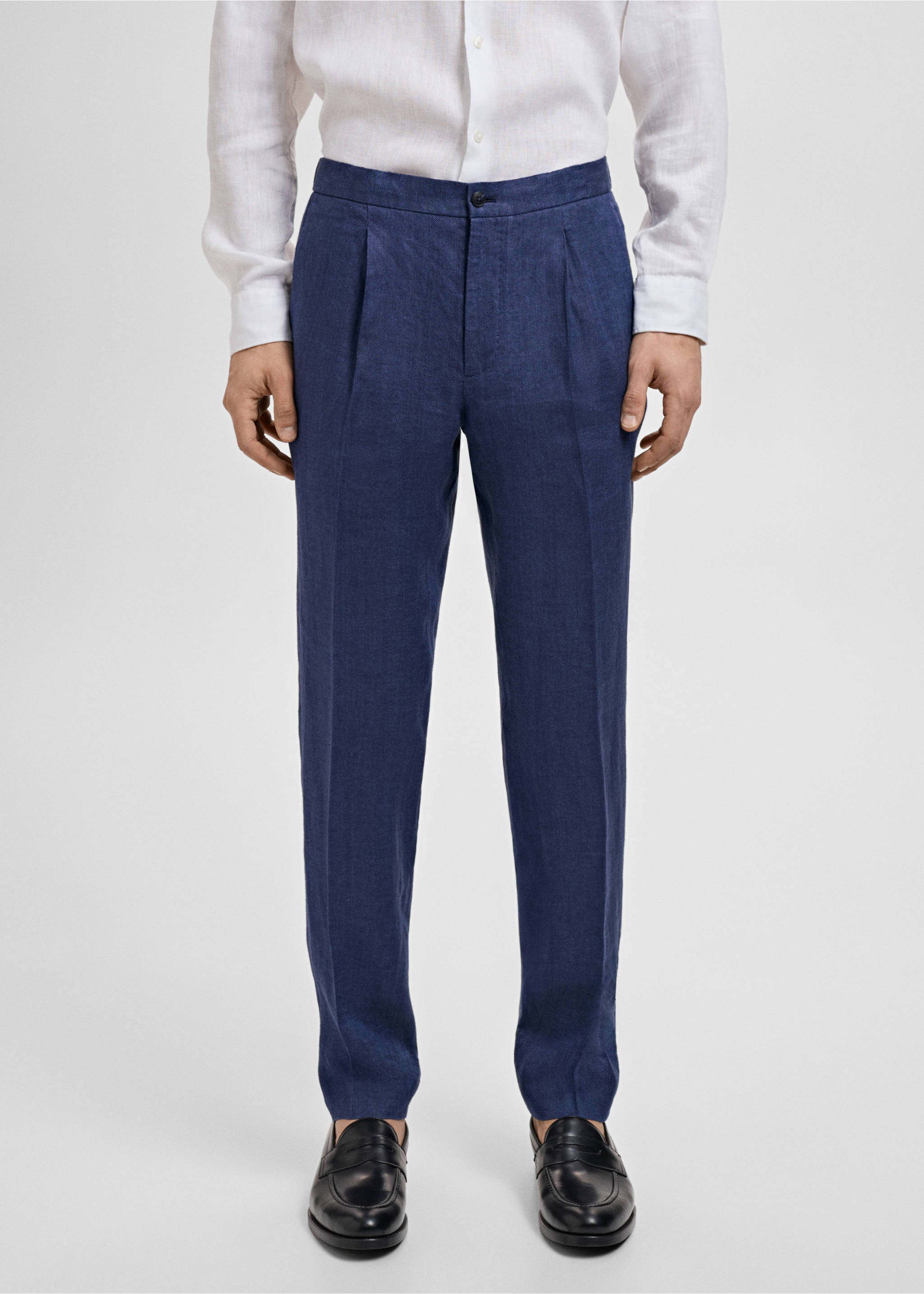 Pantalon costume Salerno 100 % lin slim fit - Plan moyen, Bleu indigo. Ref: 87087886-00.