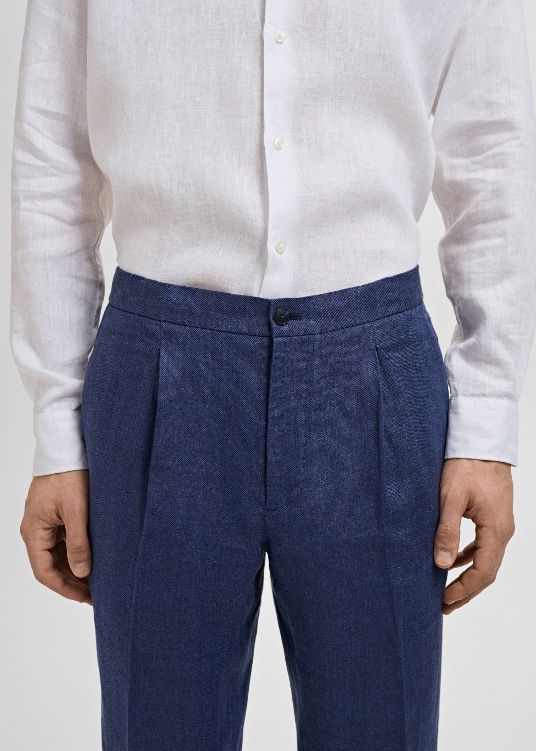 Salerno 100% linen slim fit suit trousers - Details of the article 3, Indigo Blue. Ref: 87087886-00.