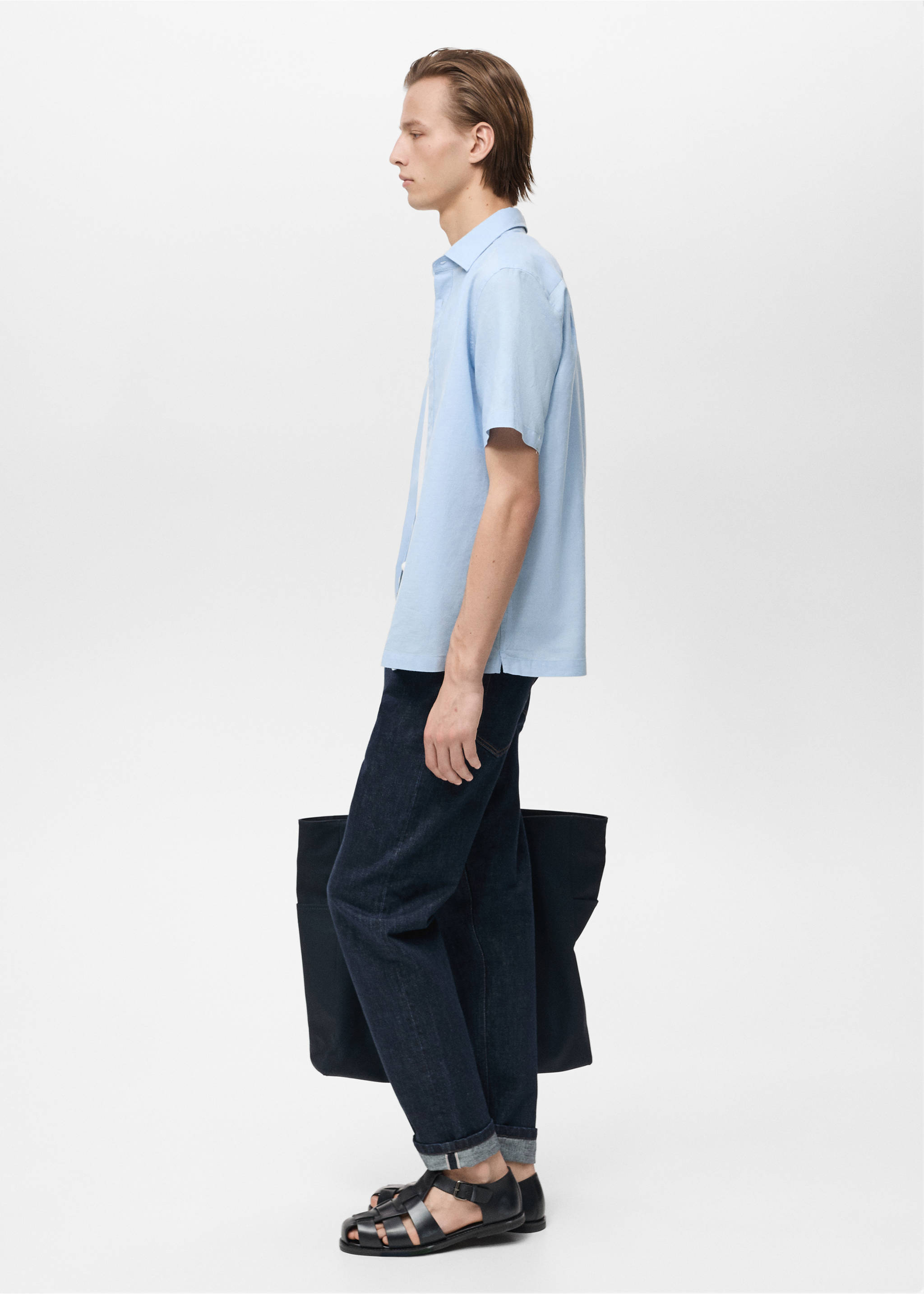 Kurzärmliges Leinenhemd - Detail des Artikels 2, Blau. Ref: 87087889-00.