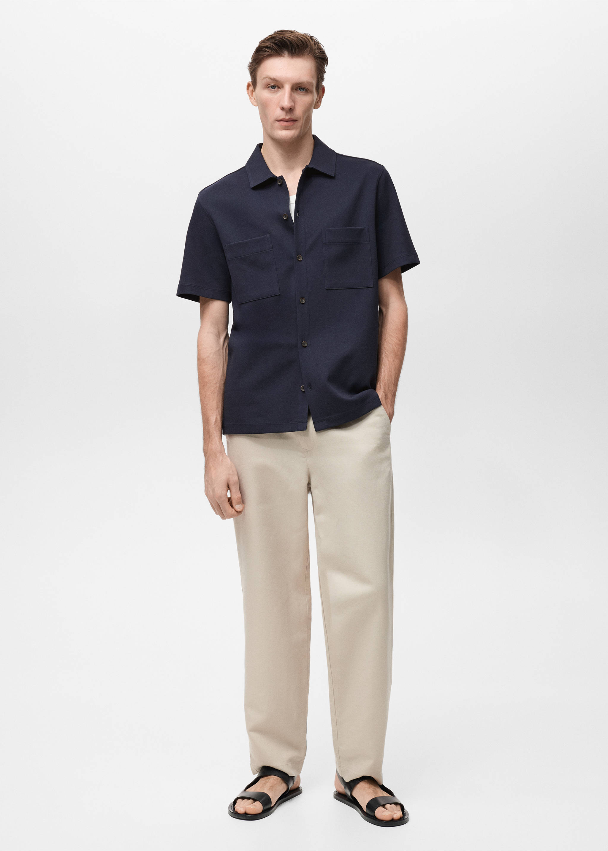Πουκάμισο βαμβακερό τσέπες - Γενικό πλάνο, Σκούρο Μπλε Μαρέν. Ref: 87087893-00.