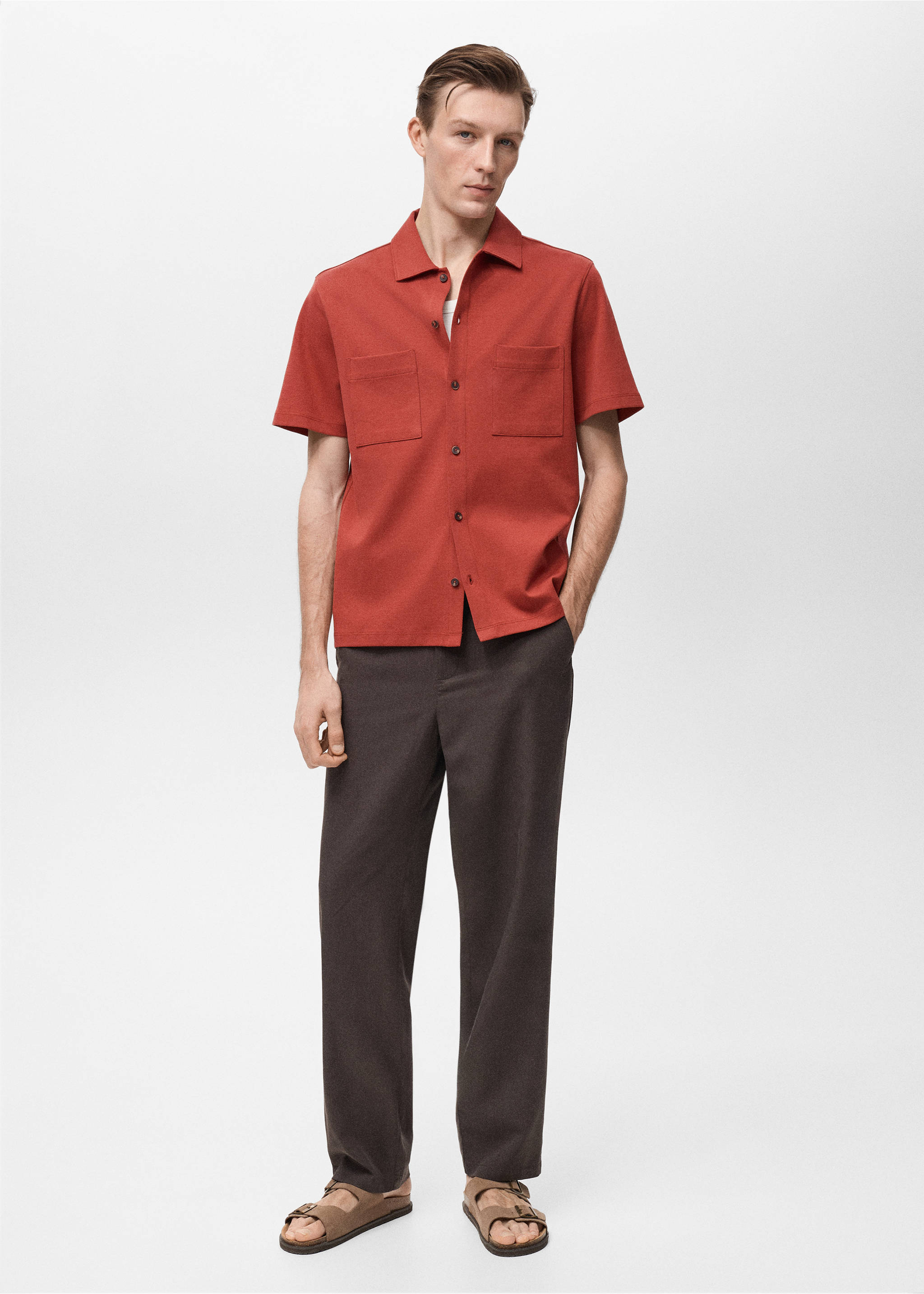 Chest-pocket cotton shirt - General plane, Red. Ref: 87087893-00.