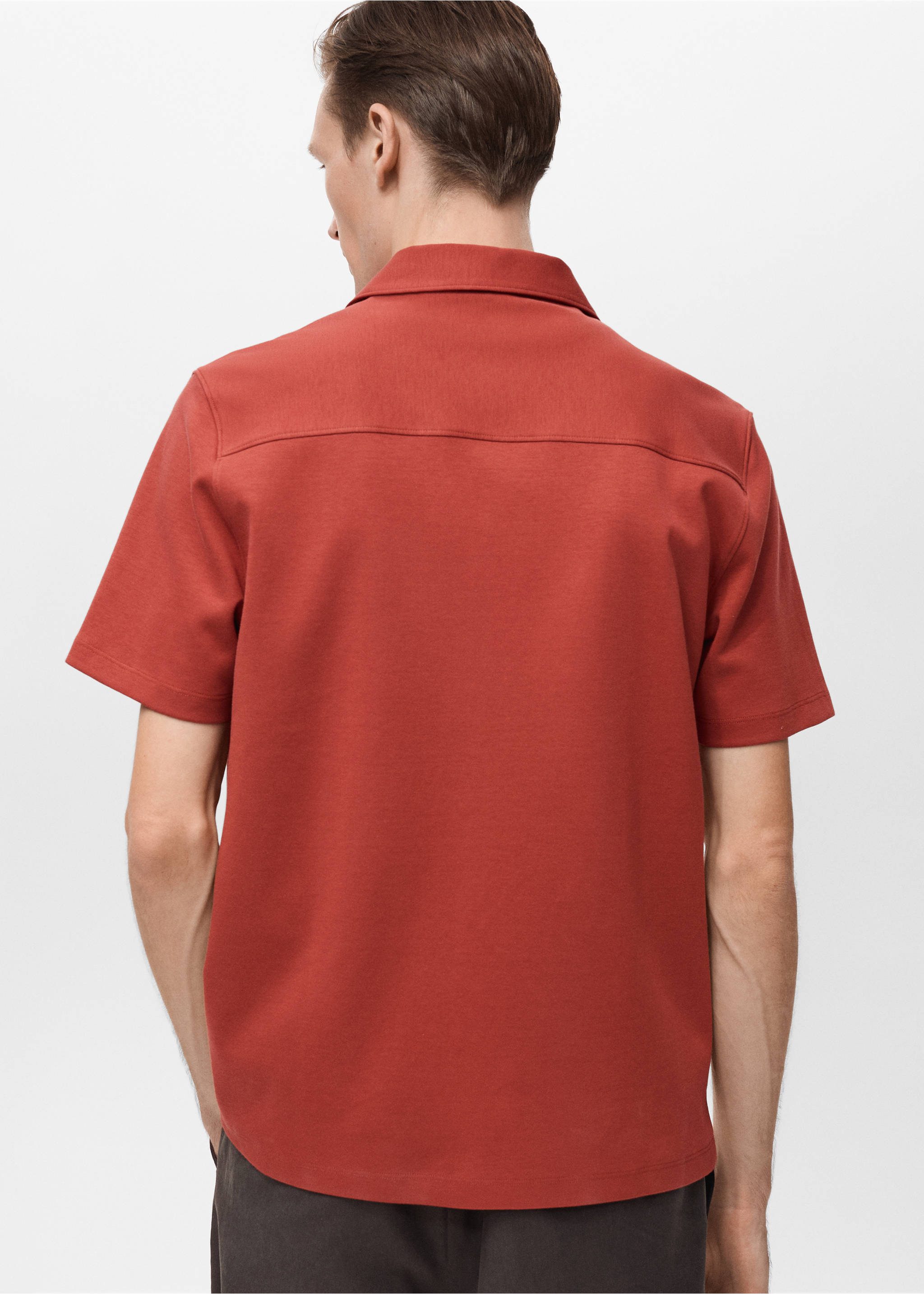 Chest-pocket cotton shirt - Reverse of the article, Red. Ref: 87087893-00.