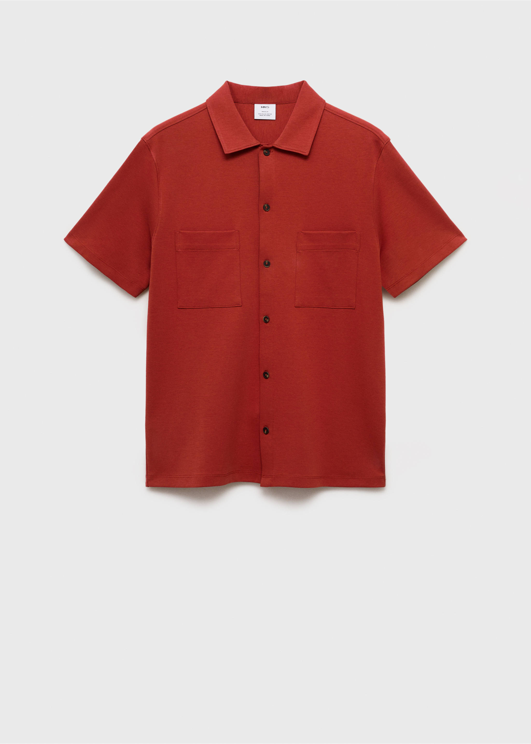 Chest-pocket cotton shirt - Article without model, Red. Ref: 87087893-00.