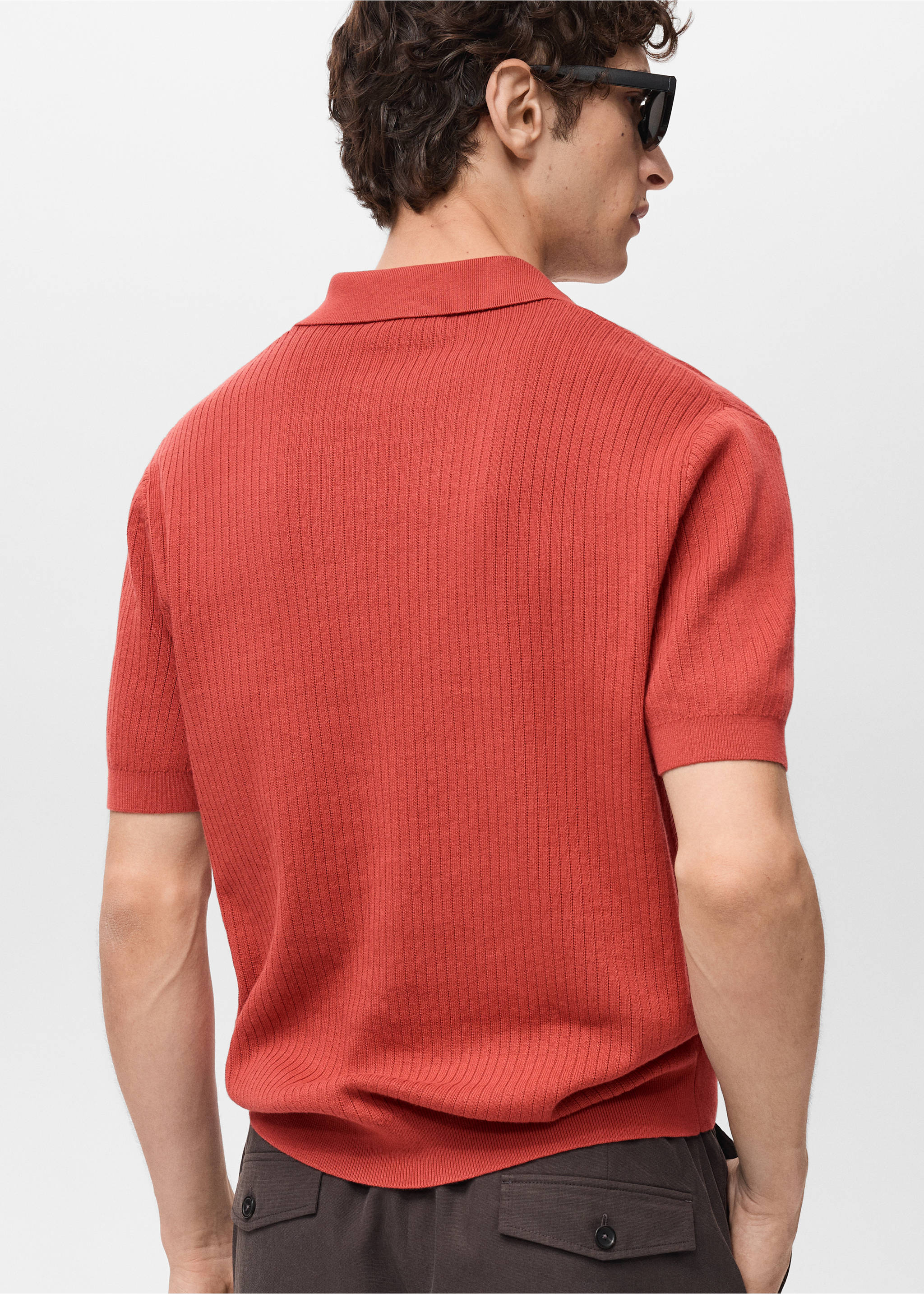 Polo de 100% algodão com estrutura canelada - Verso do artigo, Vermelho. Ref: 87087896-00.