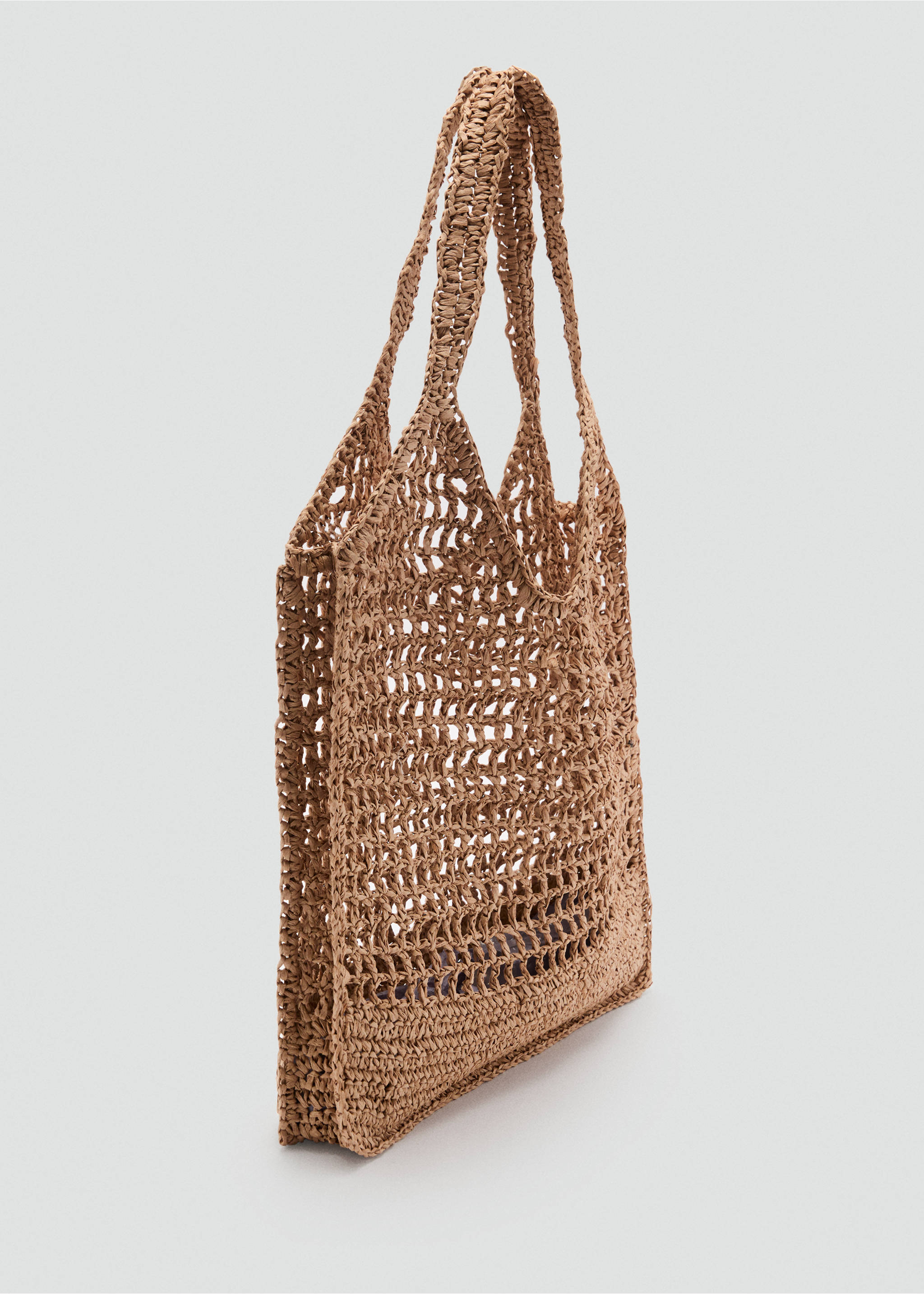 Natural fiber double handle shoulder bag - Medium plane, Ecru. Ref: 87087898-00.