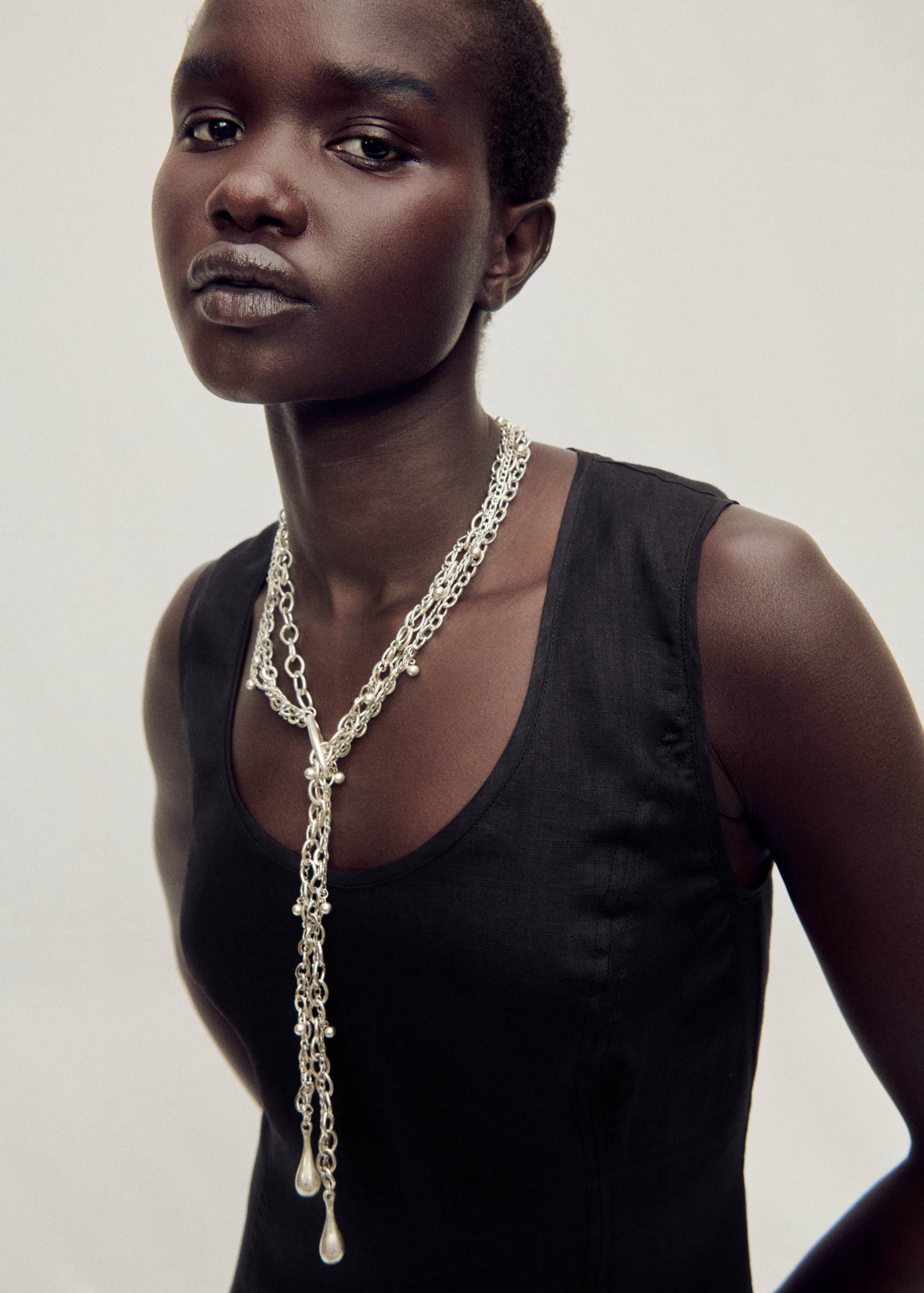 Long linen dress with gathered panel - Details of the article 1