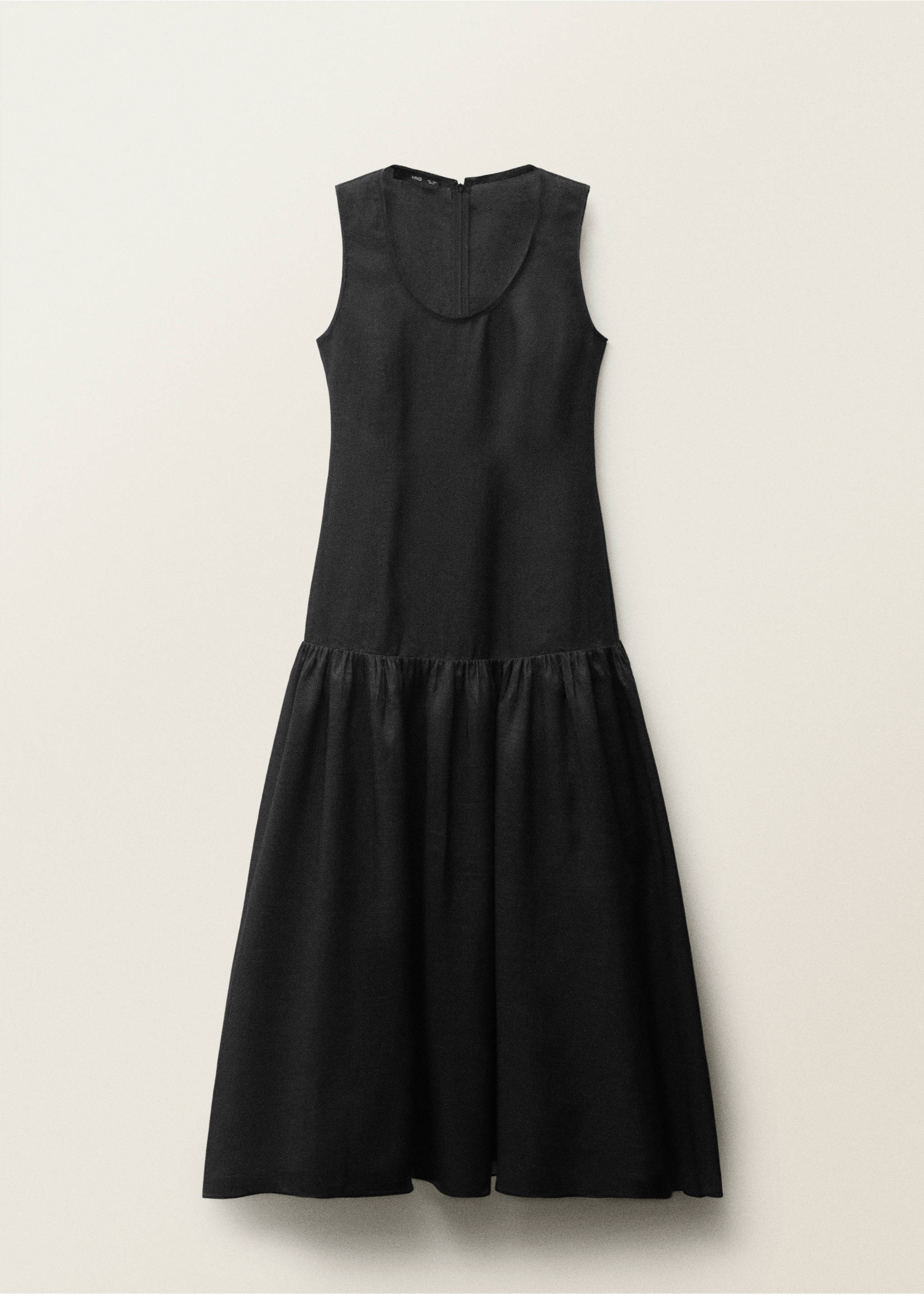 Rochie lungă din in cu panou împletit - Articol fără model, Negru. Ref: 87087899-00.