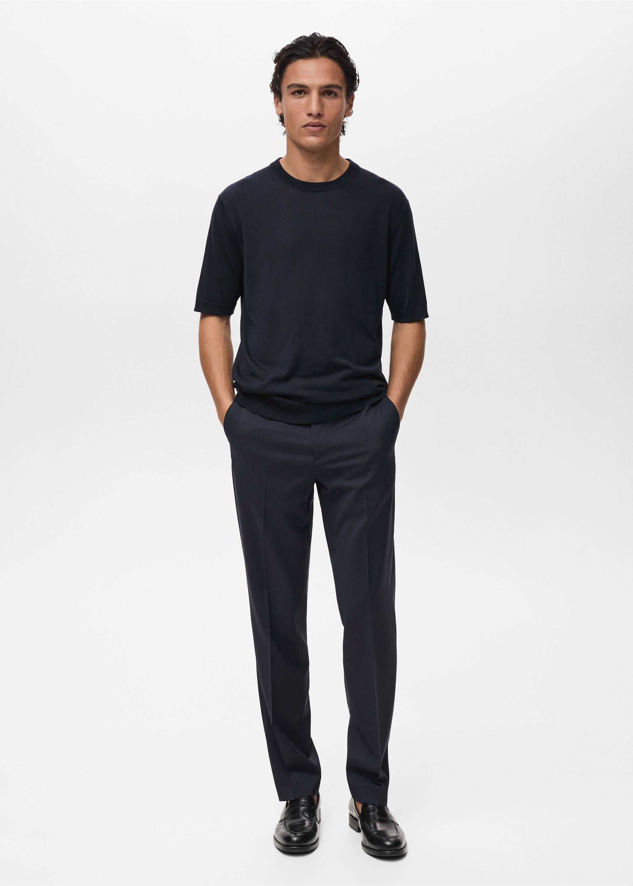 Feinstrick-T-Shirt aus Lyocell - Allgemeine Ansicht, Marineblau. Ref: 87087900-00.