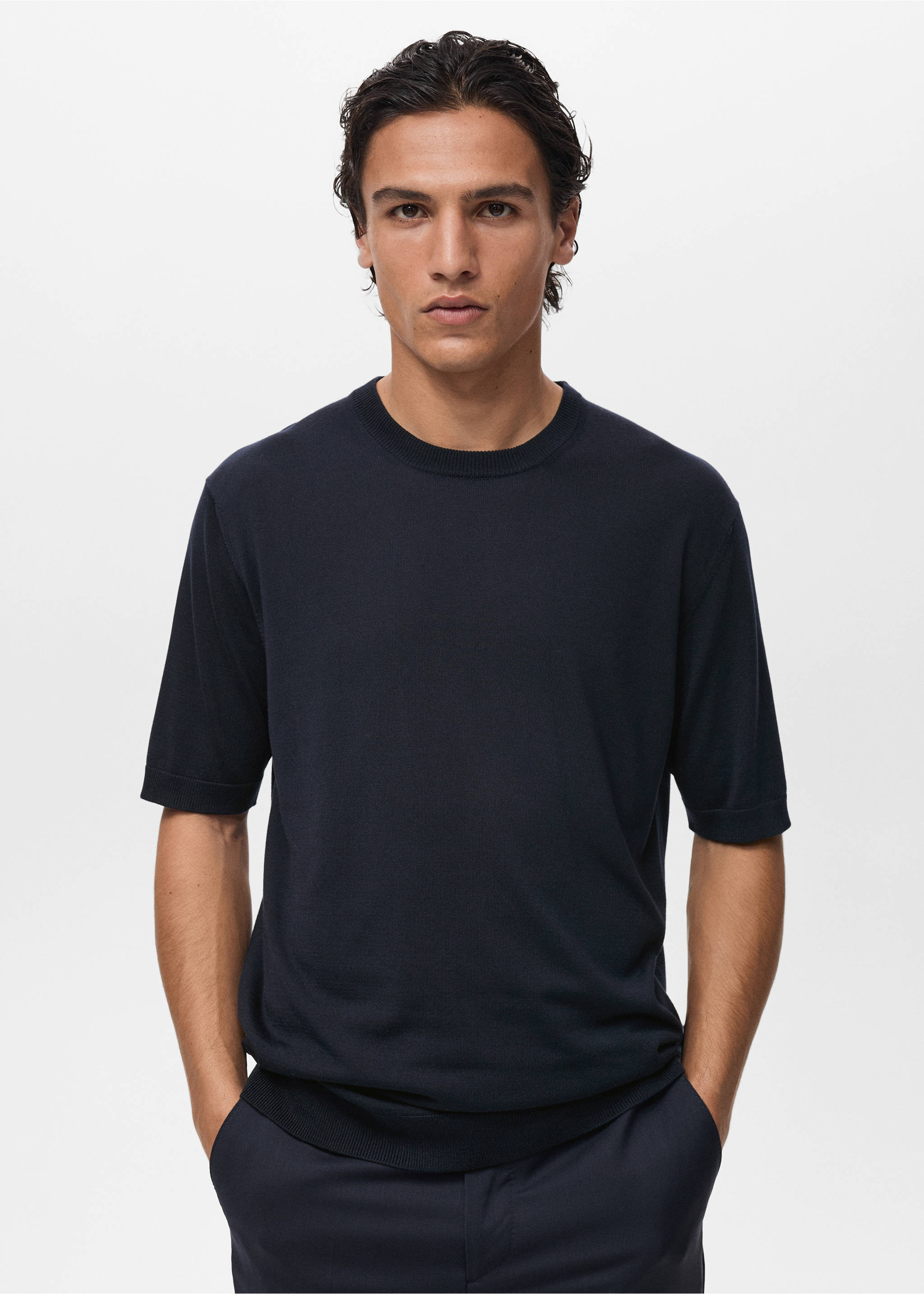 Feinstrick-T-Shirt aus Lyocell - Mittlere Ansicht, Marineblau. Ref: 87087900-00.