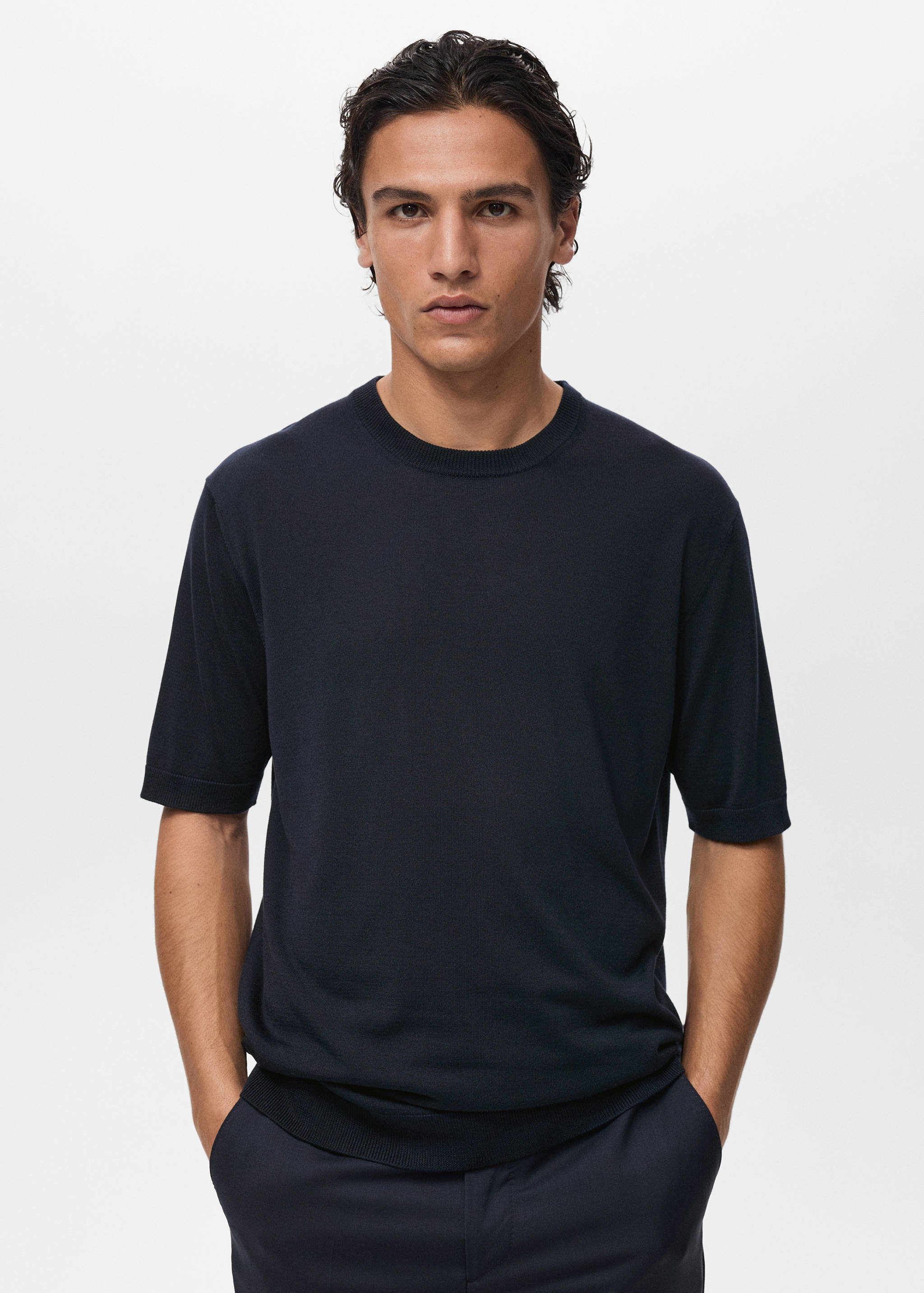 Feinstrick-T-Shirt aus Lyocell - Mittlere Ansicht