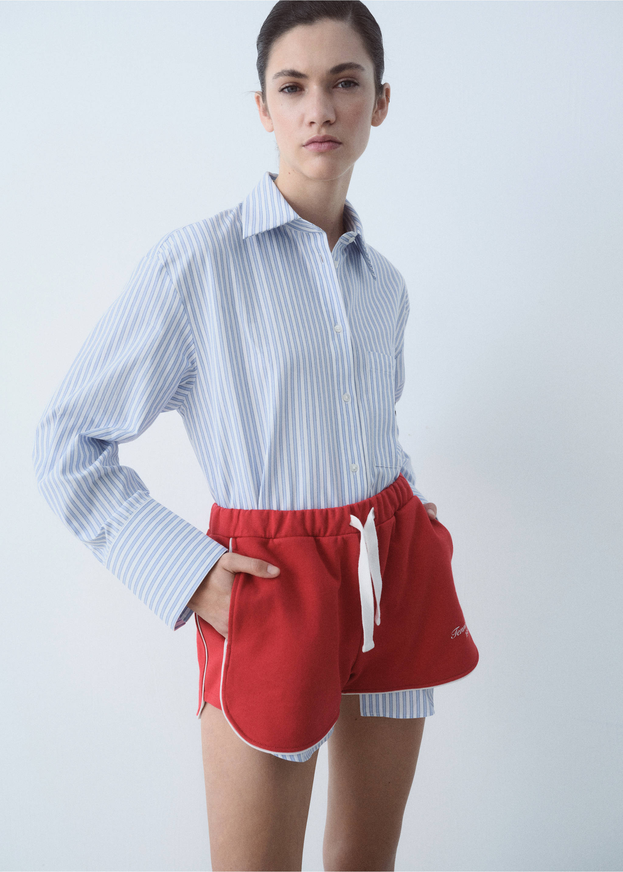 Cotton shorts with printed message - Medium plane, Red. Ref: 87087902-00.