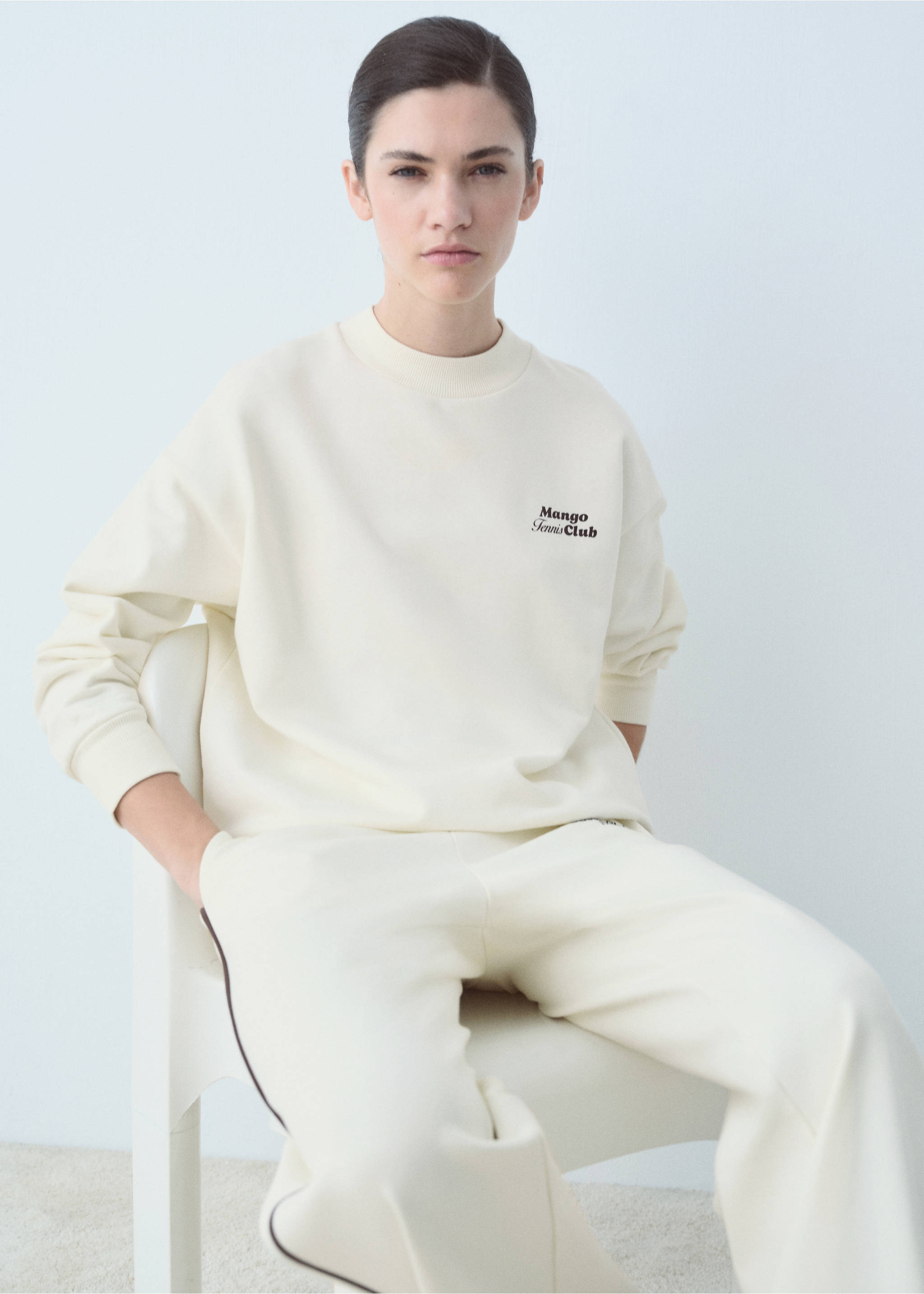 Baumwoll-Sweatshirt mit aufgedrucktem Schriftzug - Detail des Artikels 2, Ecru. Ref: 87087903-00.