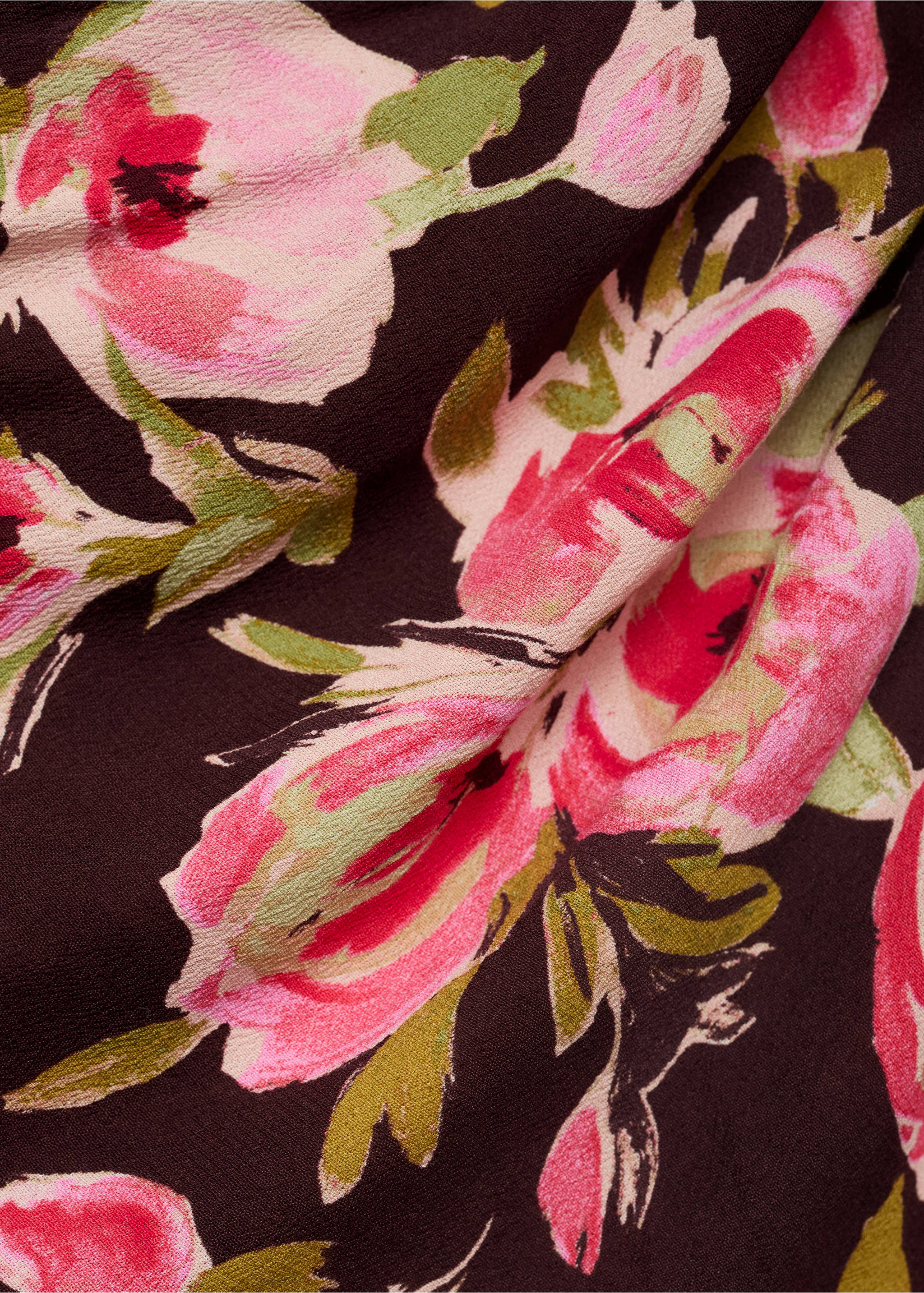 Floral blouse with asymmetrical neck - Details of the article 0, Brown. Ref: 87087905-00.