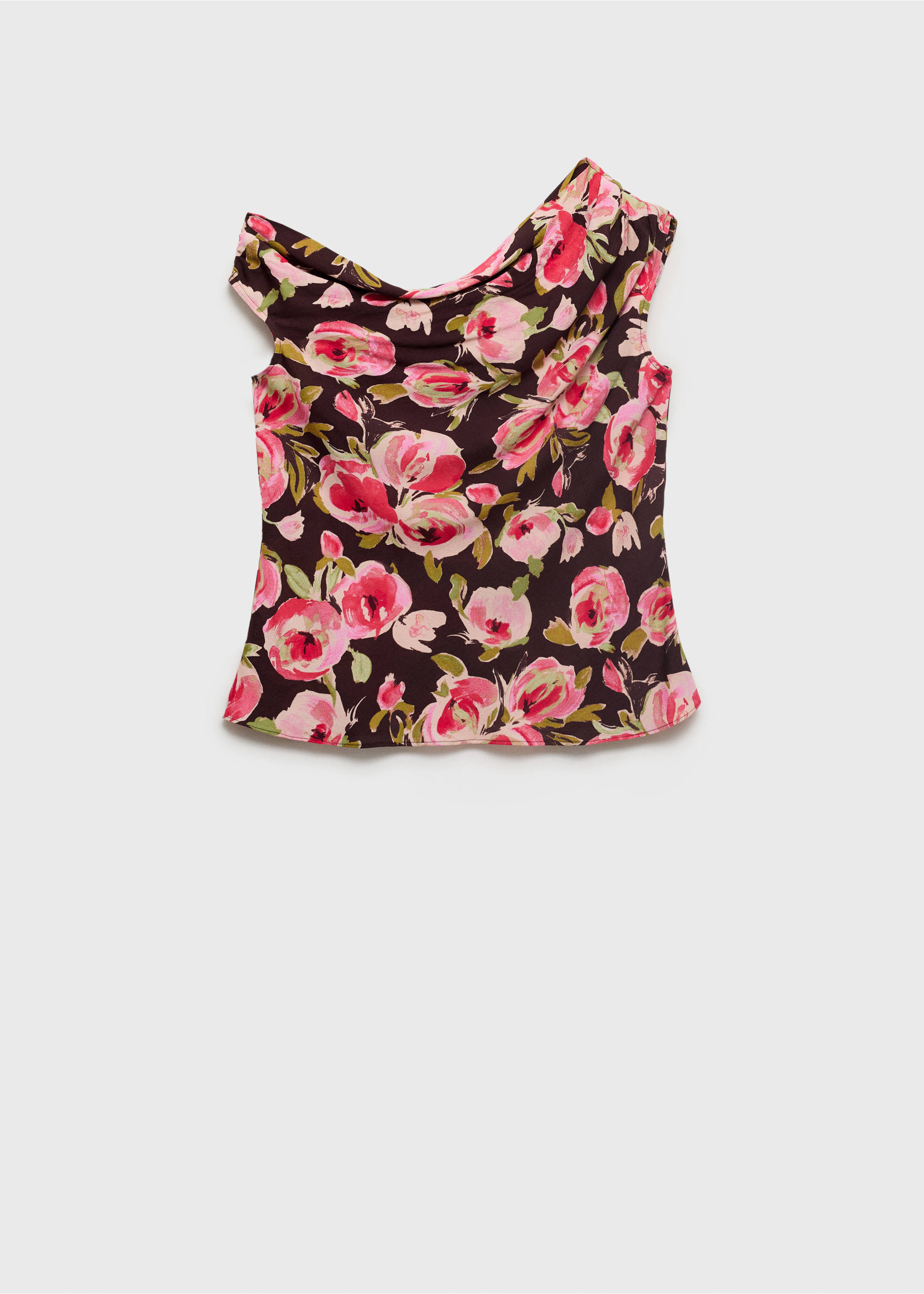 Cvjetna bluza s asimetričnim ovratnikom - Artikl bez modela, Smeđa. Ref: 87087905-00.