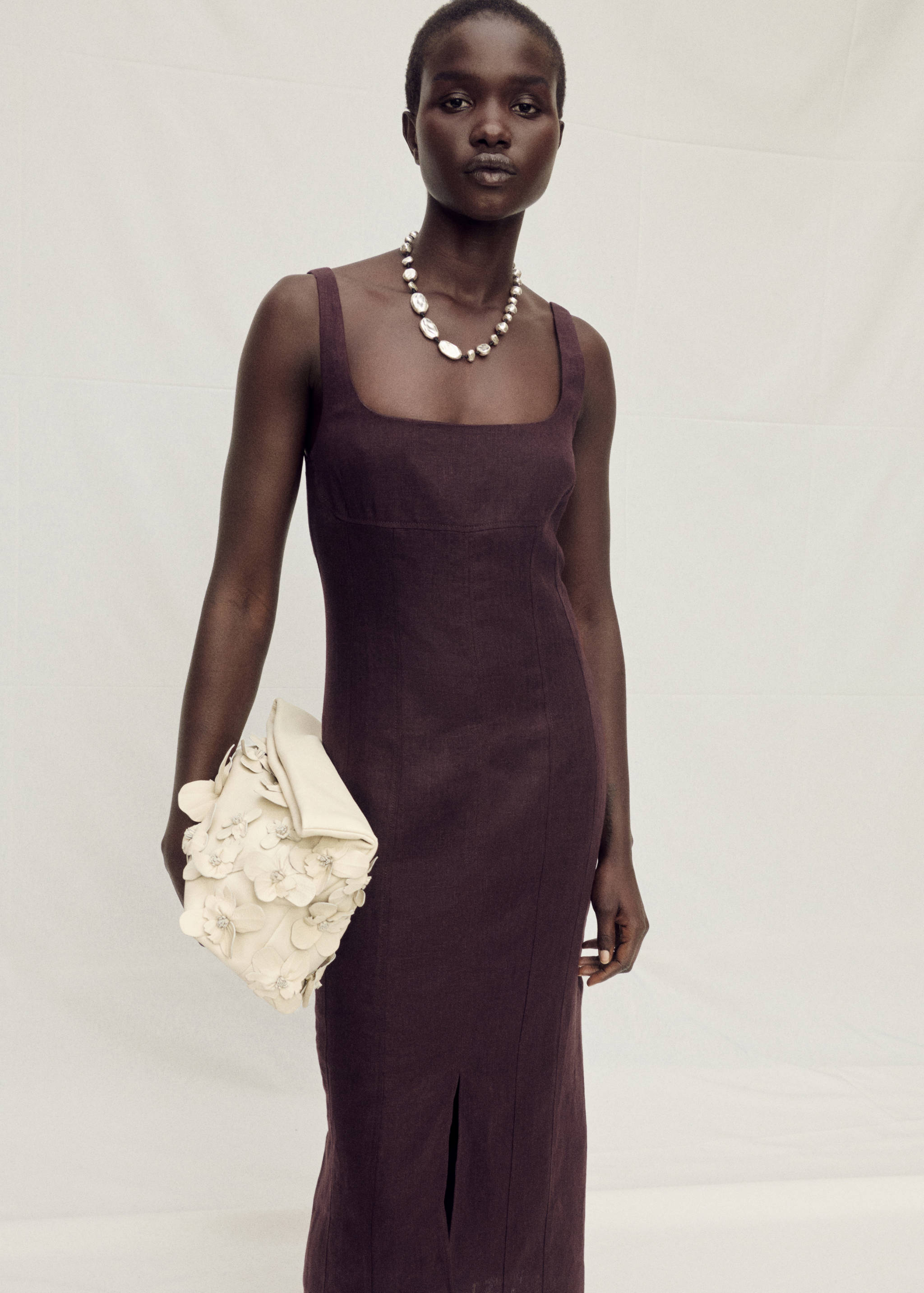 Linen midi-dress with front opening - Medium plane