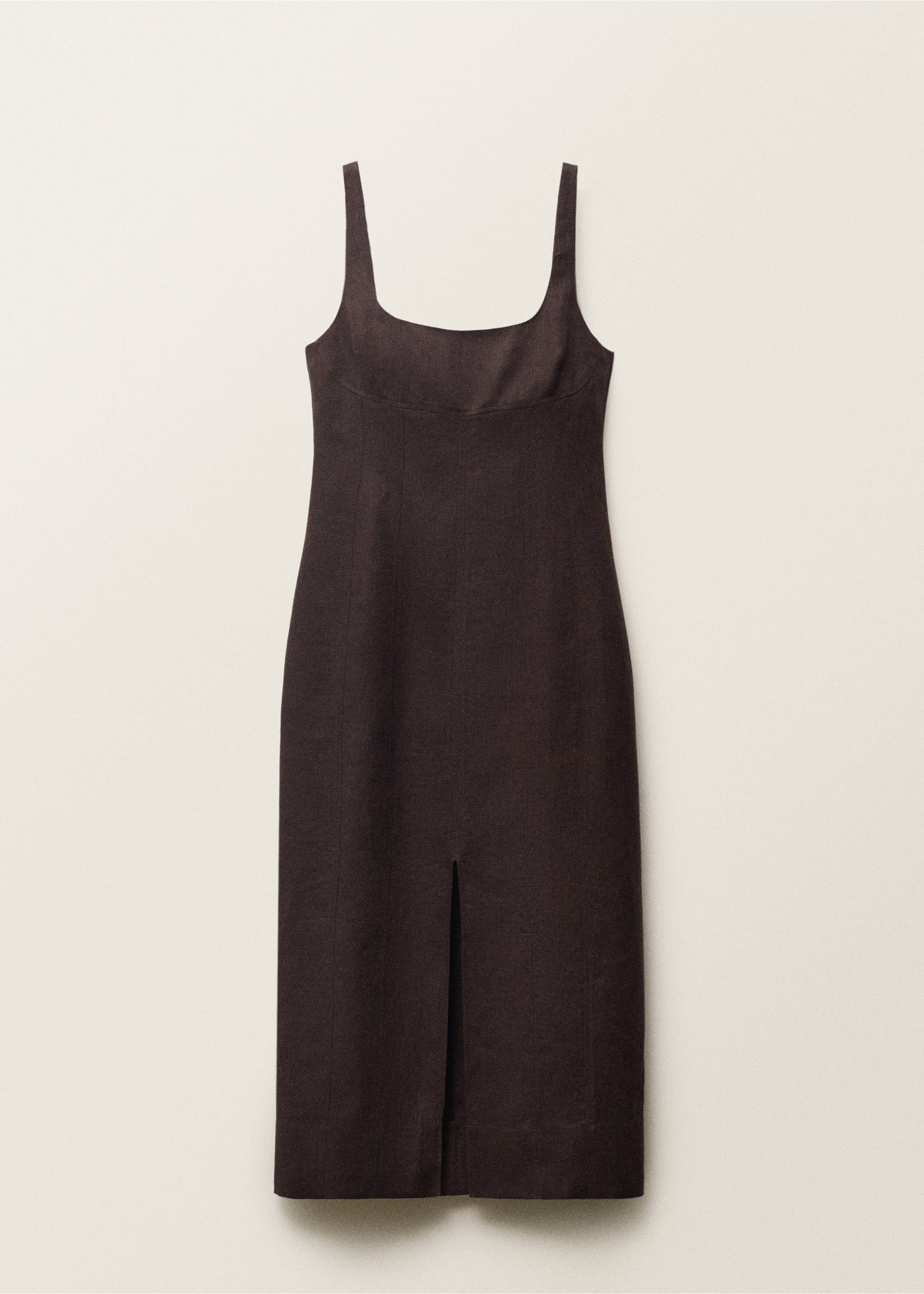 Linen midi-dress with front opening - Article without model, Brown. Ref: 87087906-00.