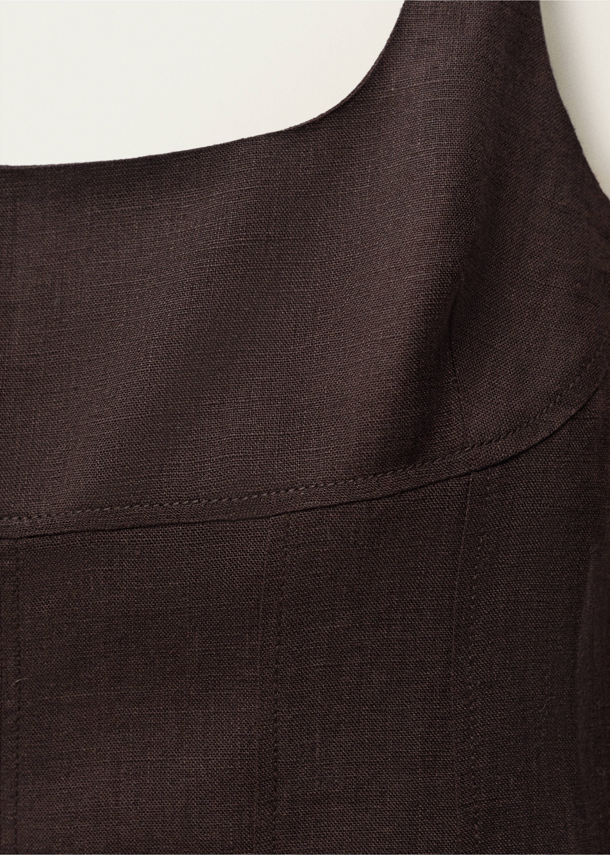 Linen midi-dress with front opening - Details of the article 8, Brown. Ref: 87087906-00.