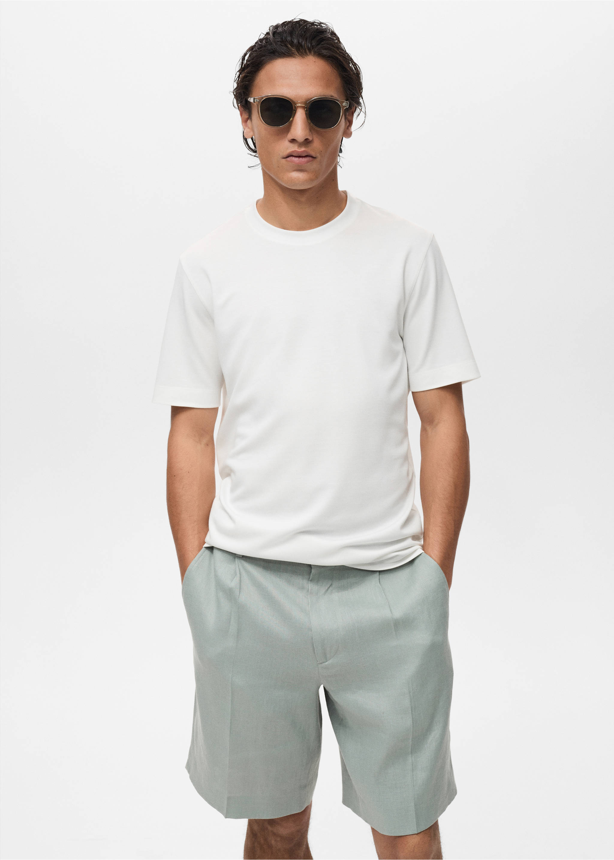 Rövid ujjú lyocell póló - Felezősík, Fehér. Ref: 87087907-00.