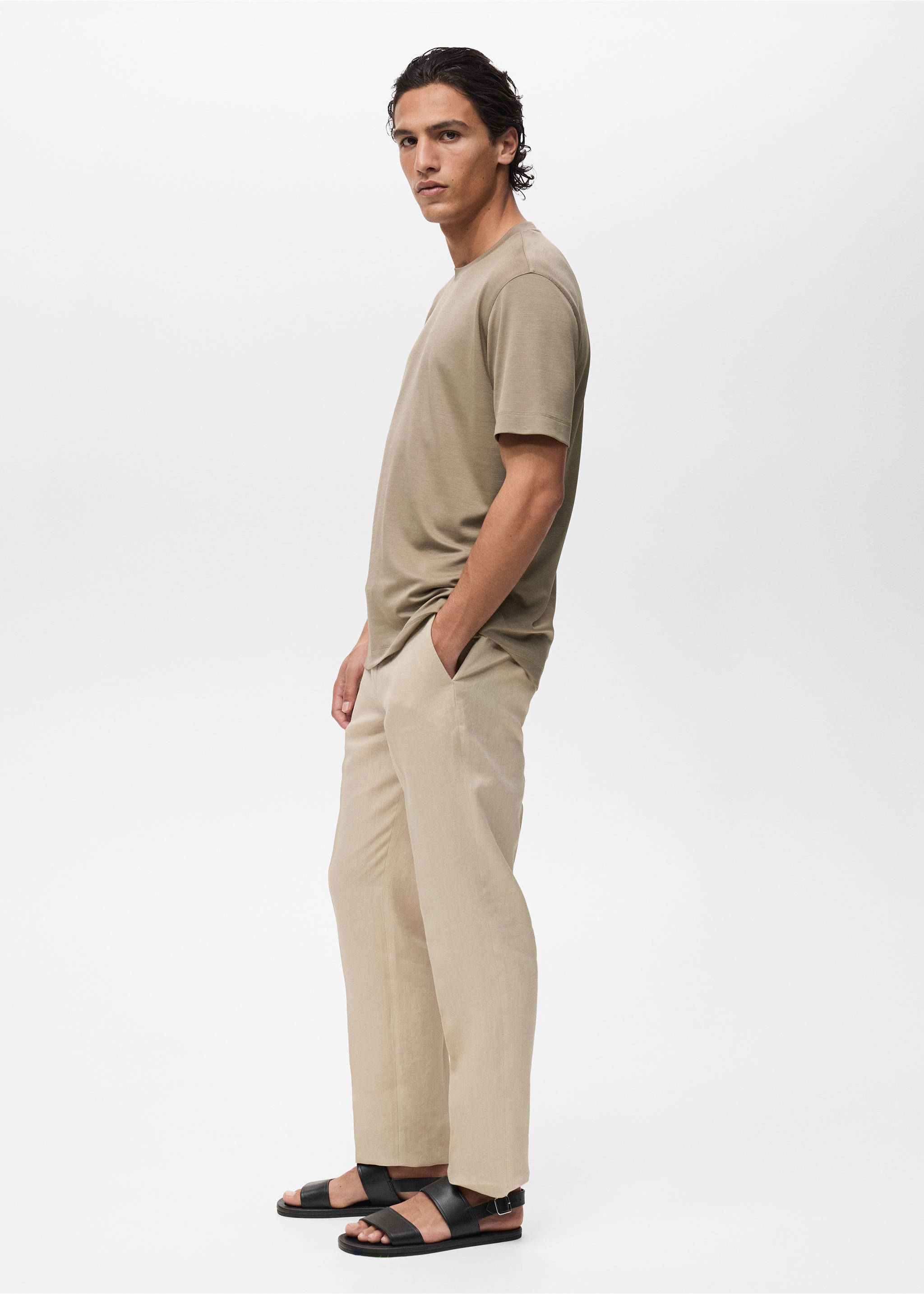 Short-sleeved lyocell t-shirt - Details of the article 2, Mink Grey. Ref: 87087907-00.