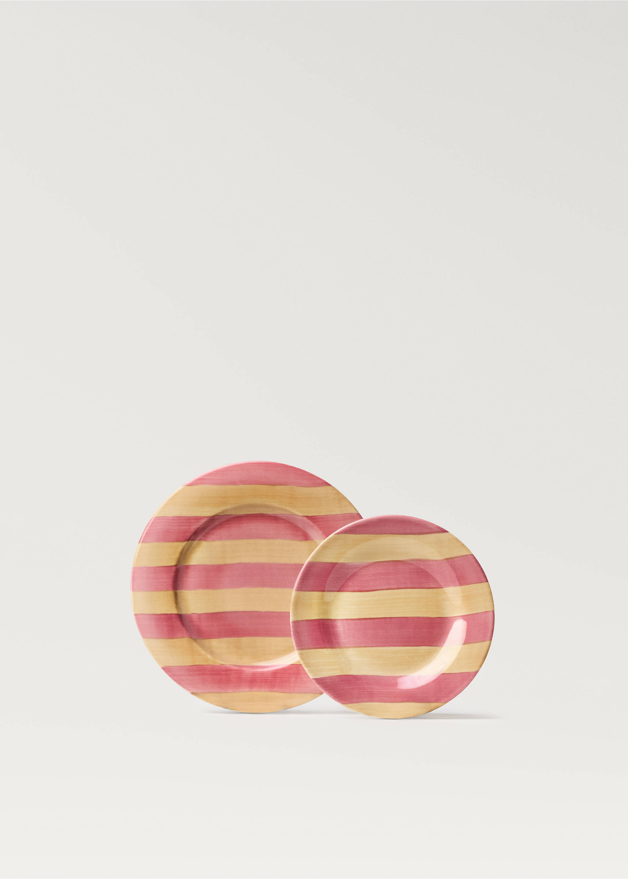 Platzteller aus Steingut mit Streifen - Detail des Artikels 3, Rosa. Ref: 87087909-00.