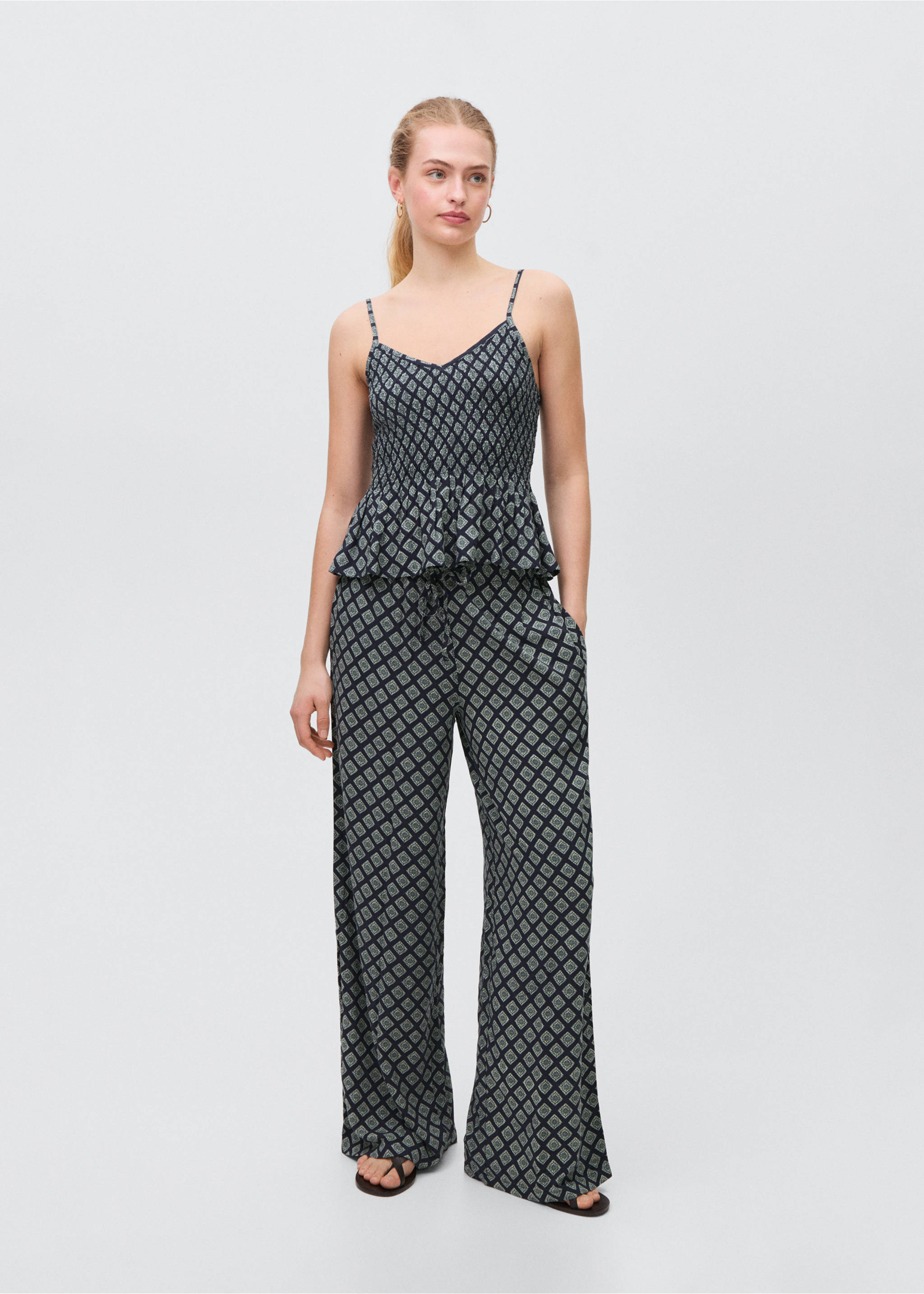 Ruffle printed top - General plane, Navy. Ref: 87088264-00.
