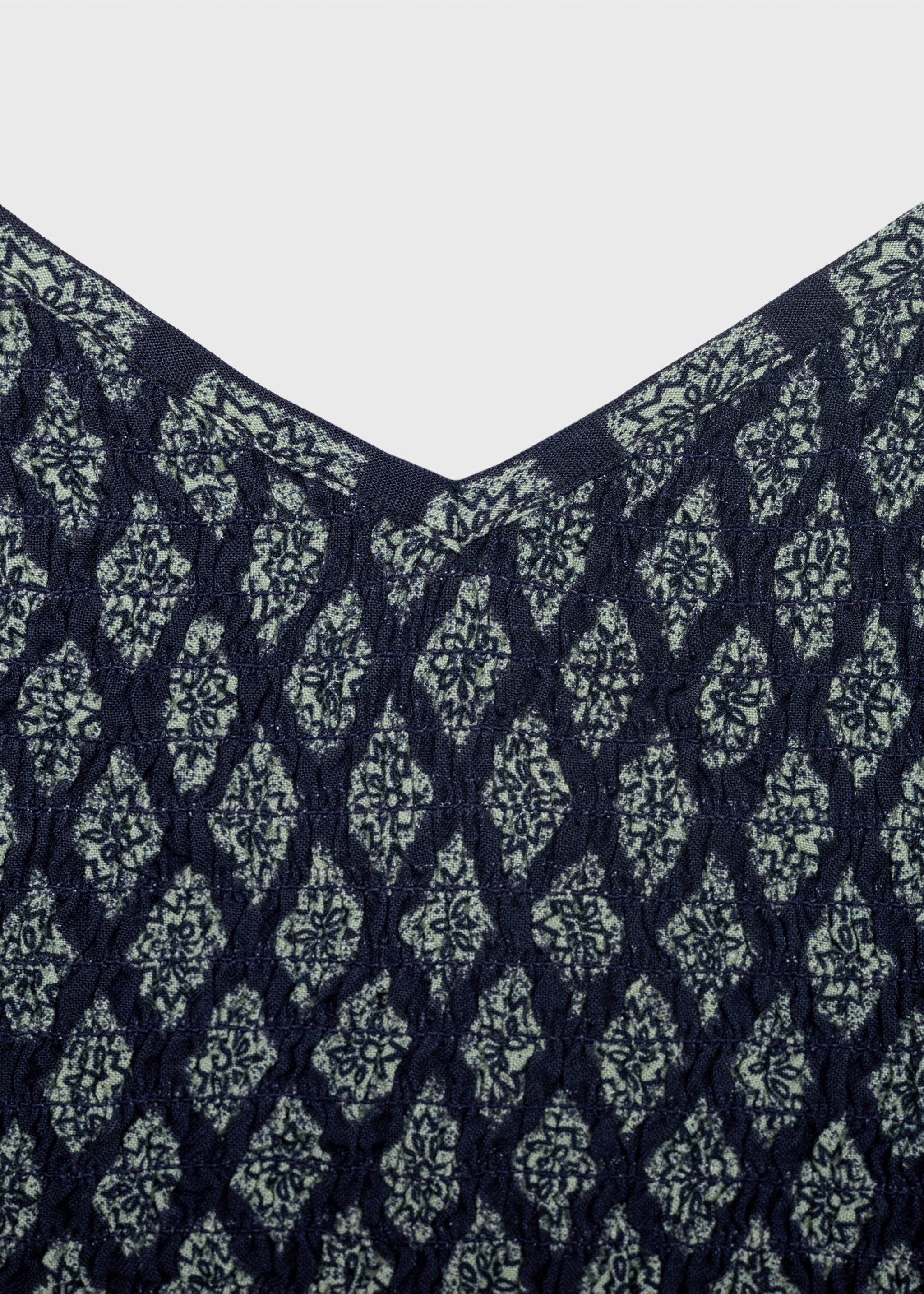 Ruffle printed top - Details of the article 8, Navy. Ref: 87088264-00.