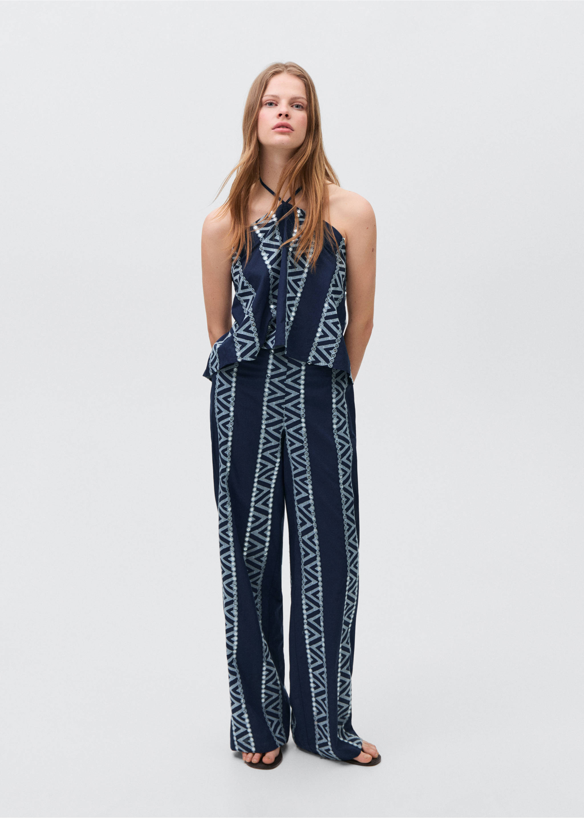 Embroidered straight-fit trousers - General plane, Navy. Ref: 87088269-00.