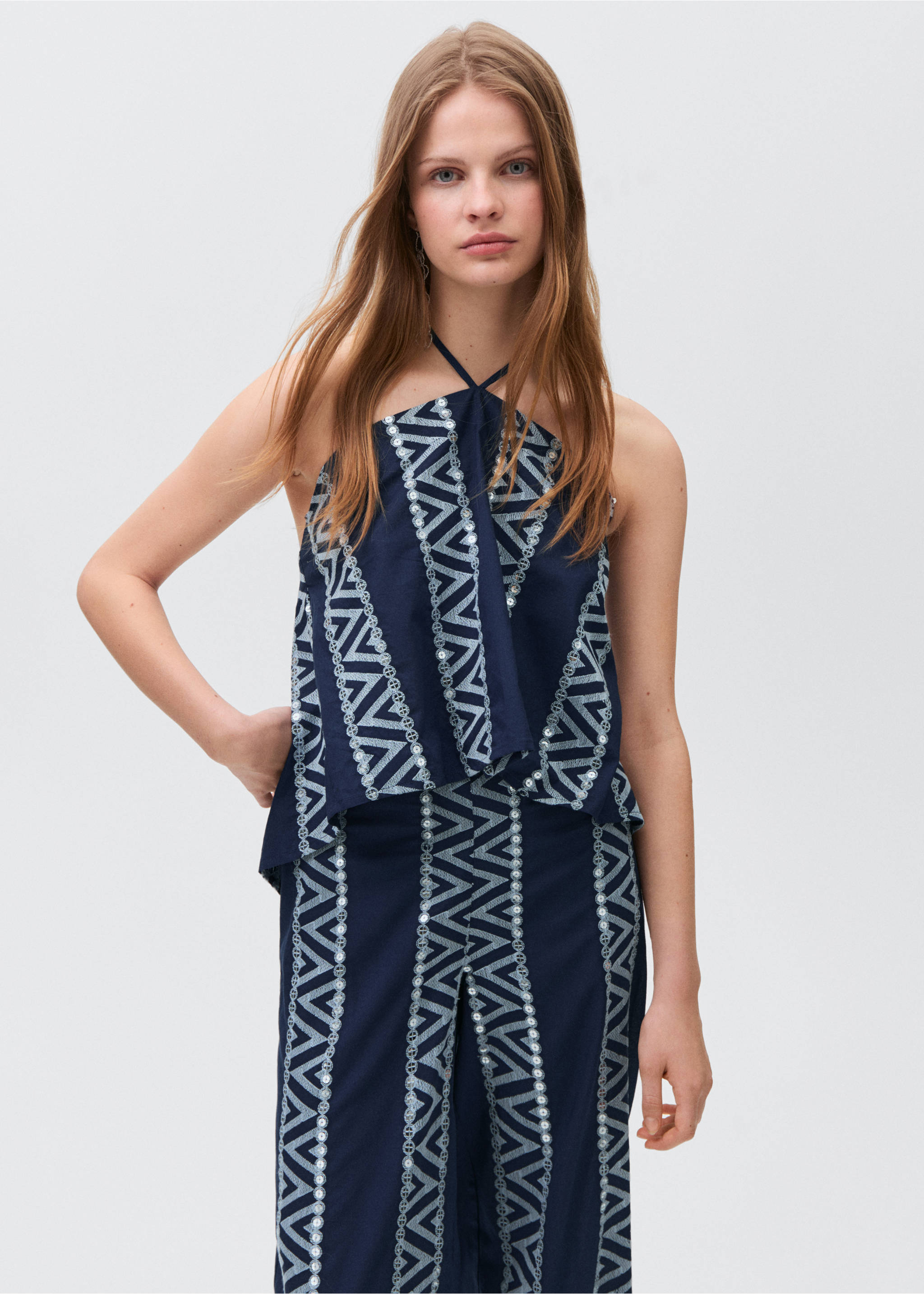 Embroidered straight-fit trousers - Medium plane, Navy. Ref: 87088269-00.