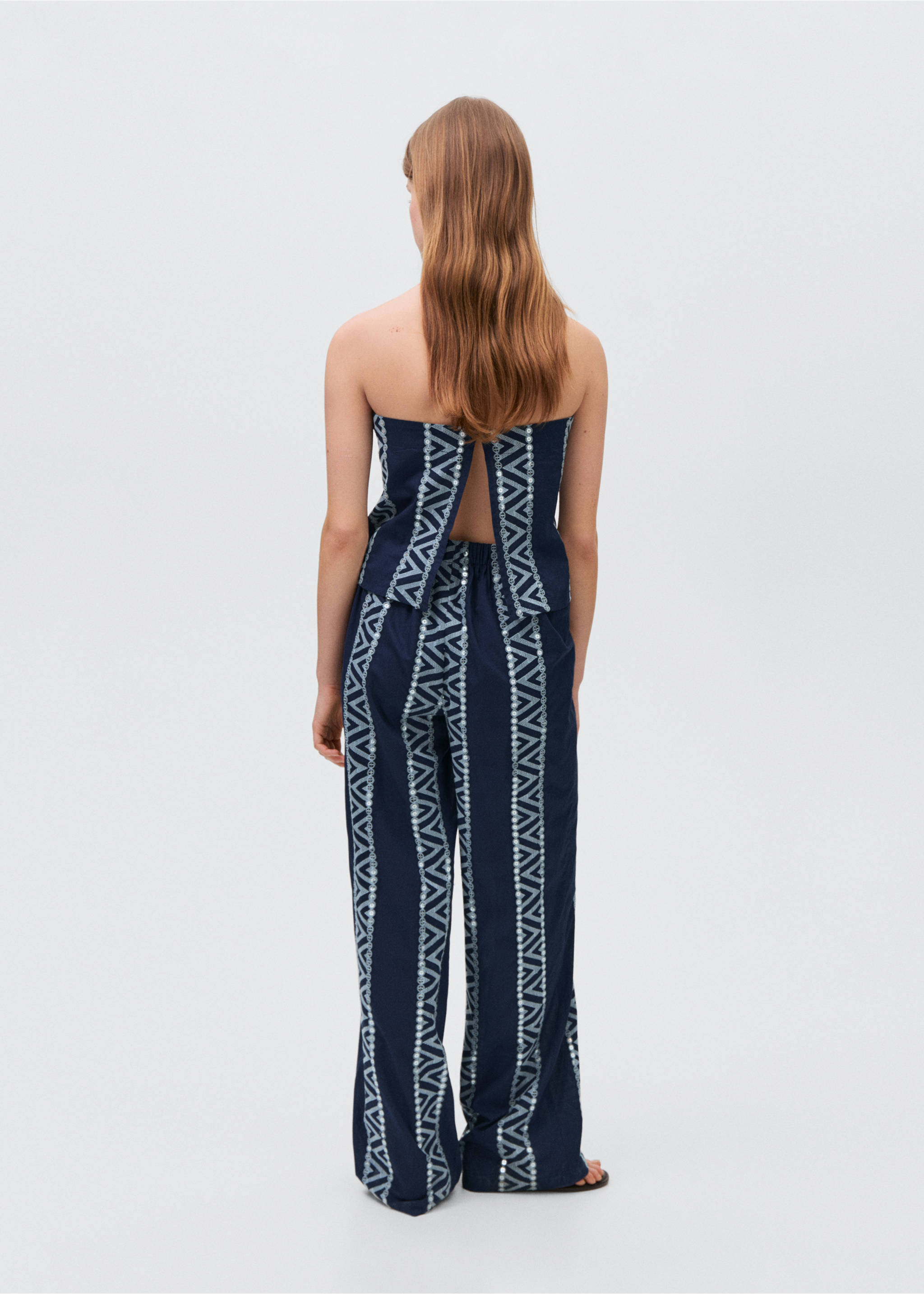 Embroidered straight-fit trousers - Reverse of the article, Navy. Ref: 87088269-00.