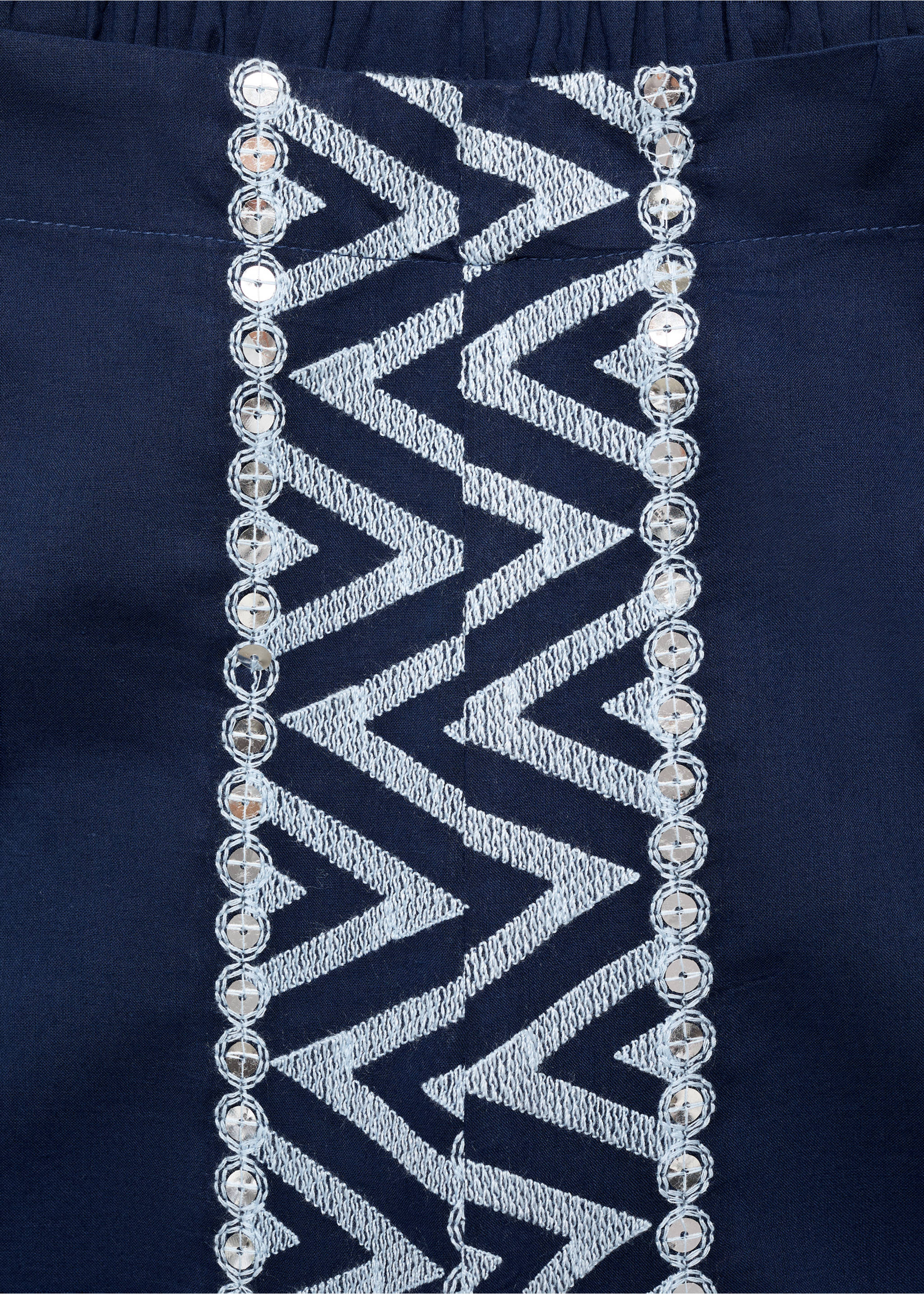 Embroidered straight-fit trousers - Details of the article 8, Navy. Ref: 87088269-00.