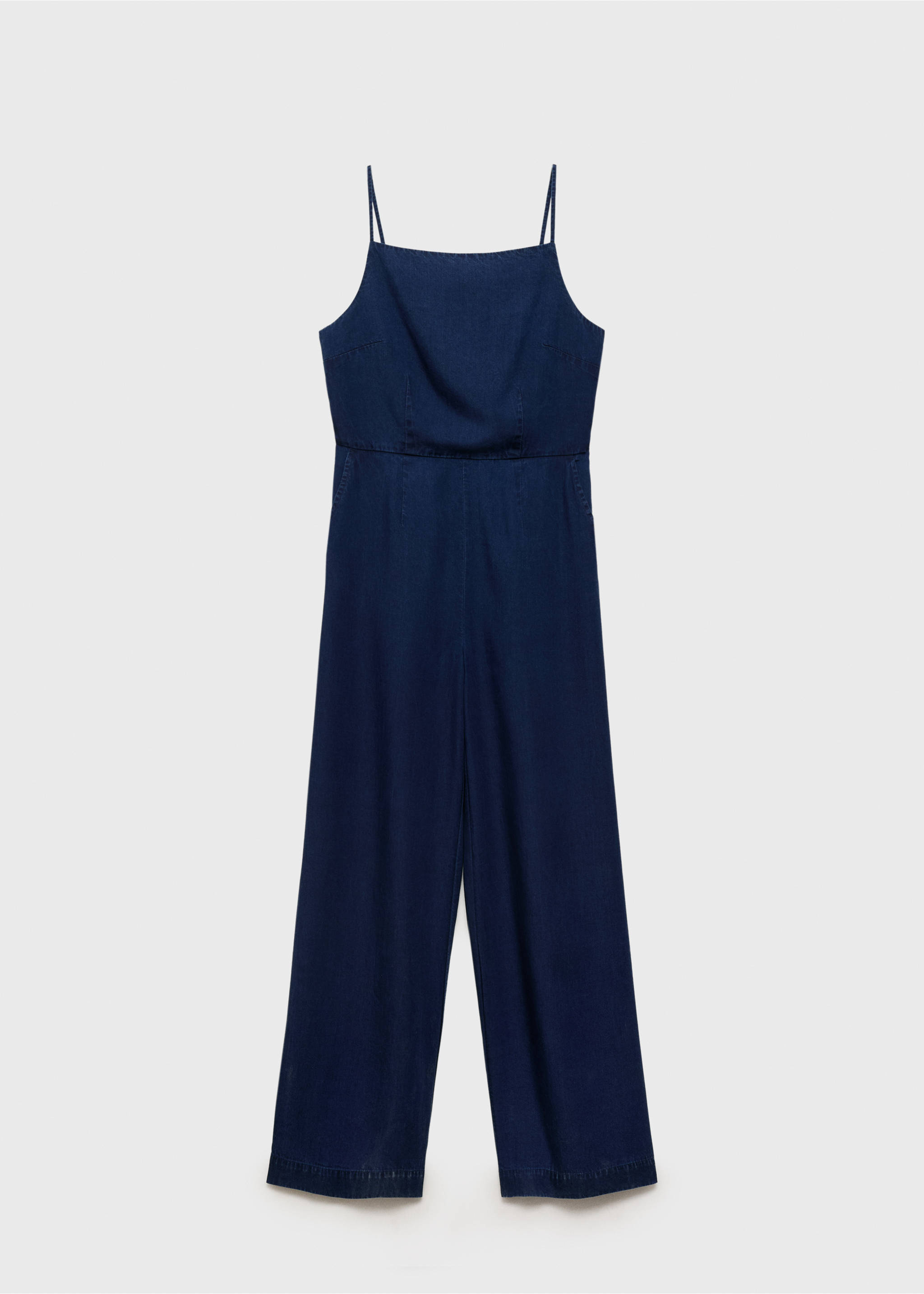 Long denim-effect jumpsuit - Article without model, Dark Blue. Ref: 87088641-00.