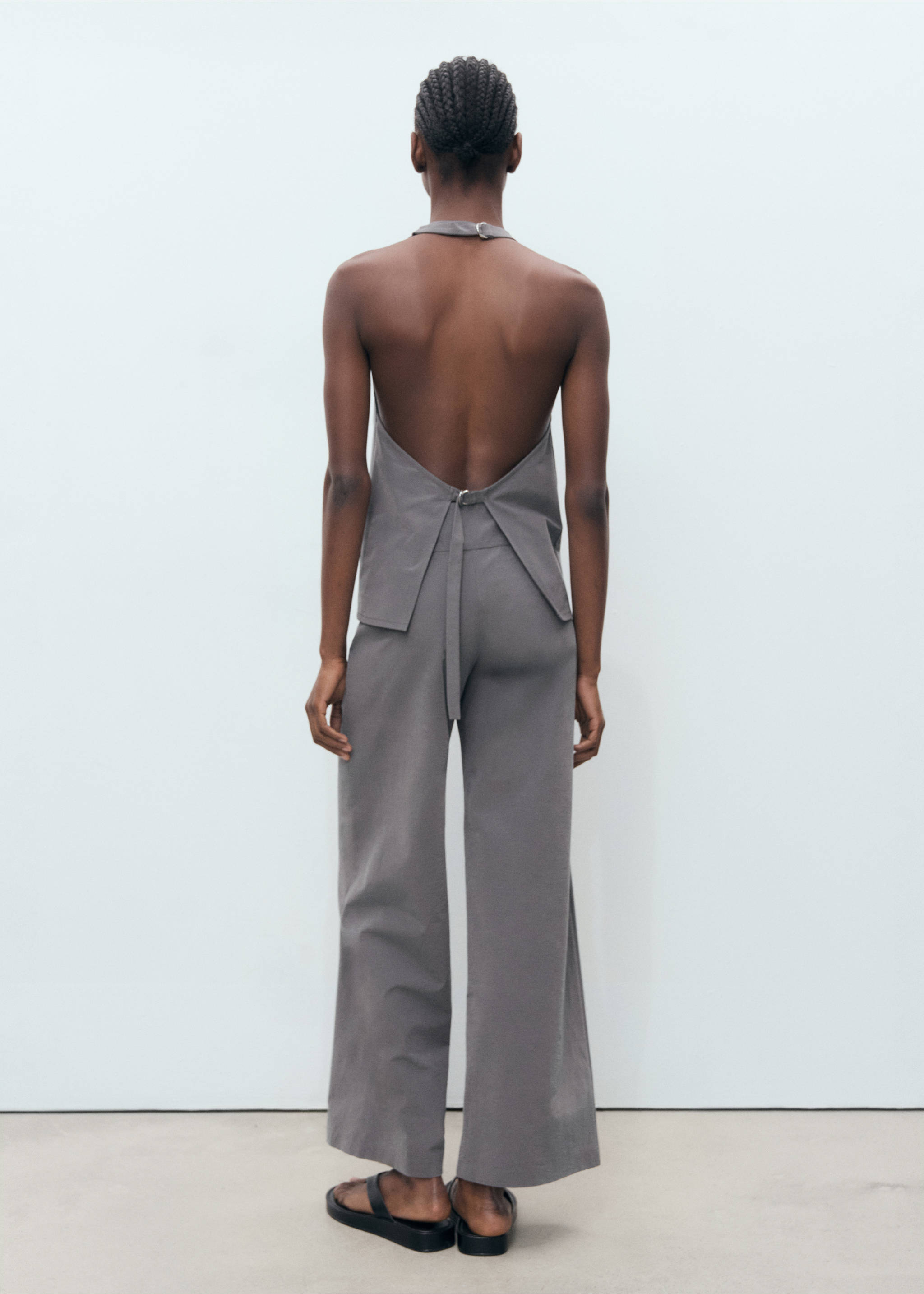 Pantalón recto cinturón fino - Reverso del artículo, Gris. Ref: 87088644-00.