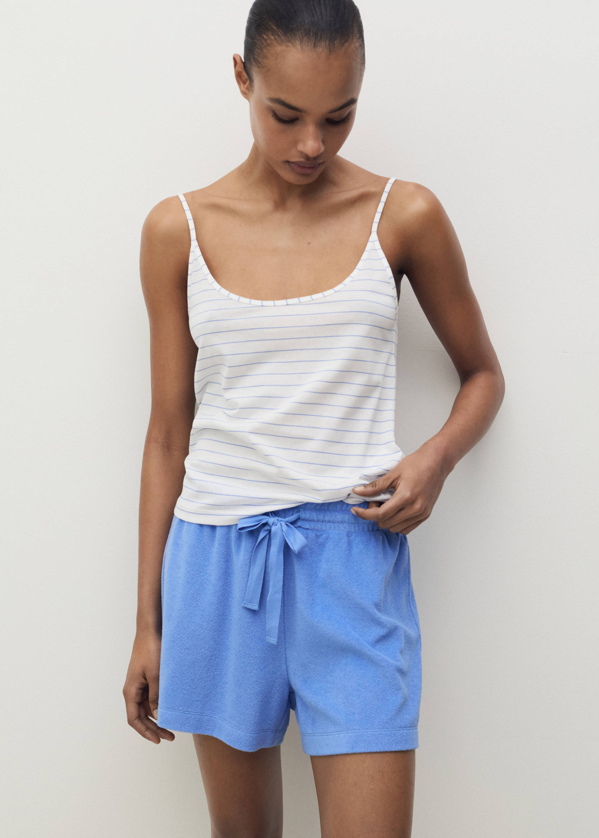 Pyjama-Top aus Baumwolle mit Streifen - Mittlere Ansicht