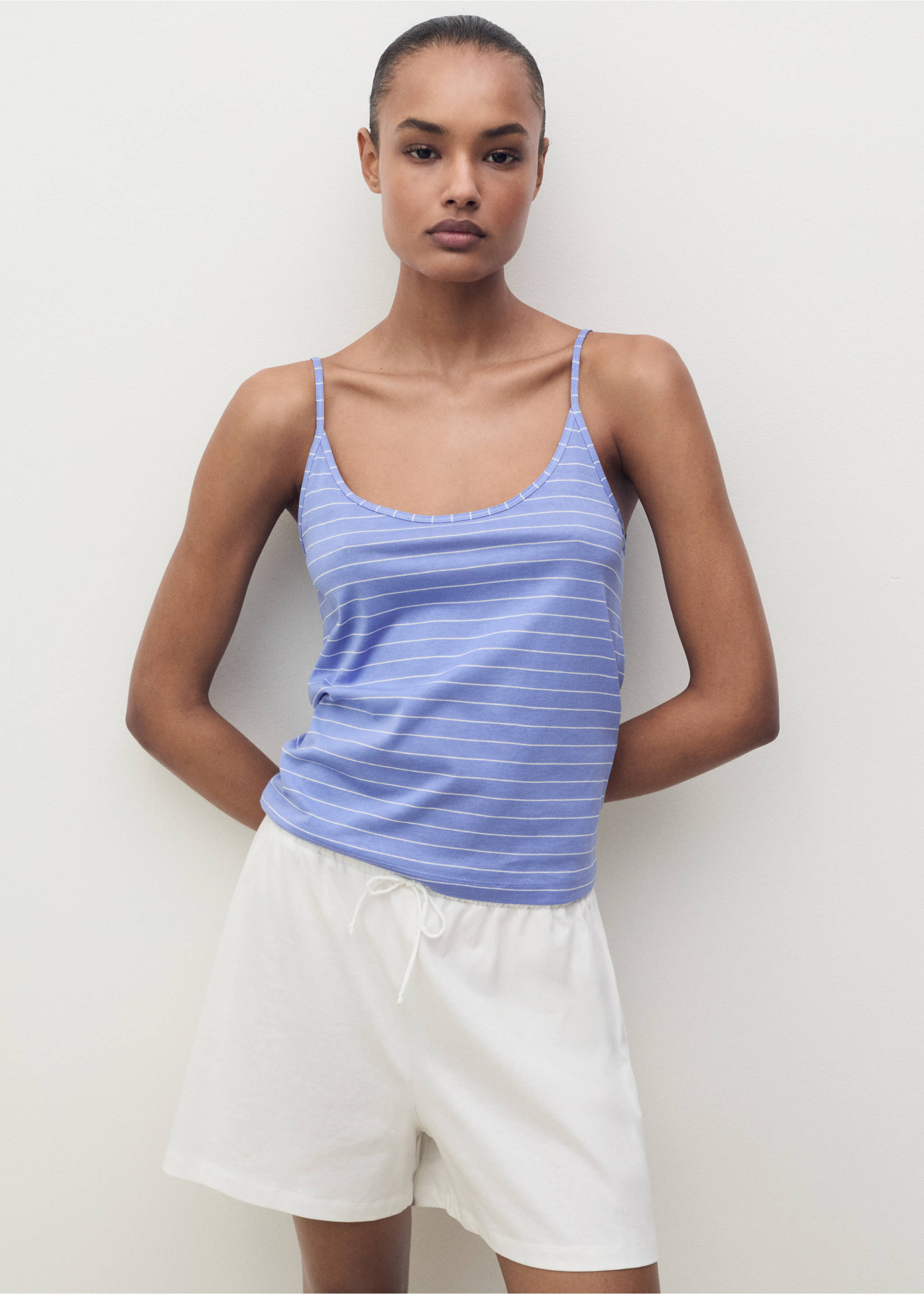 Pyjama-Top aus Baumwolle mit Streifen - Mittlere Ansicht, Blau. Ref: 87088650-00.