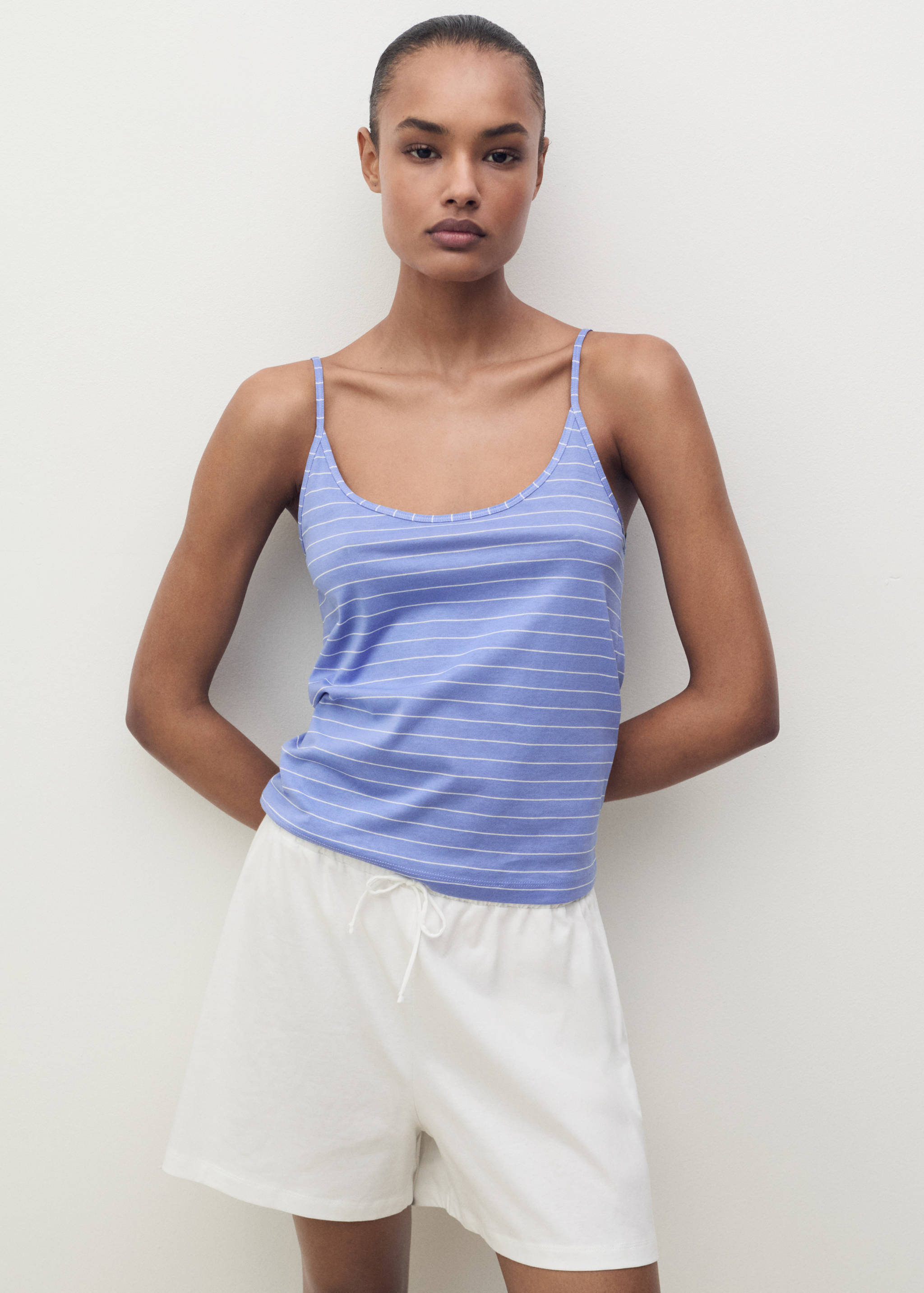 Striped cotton pyjama top - Medium plane