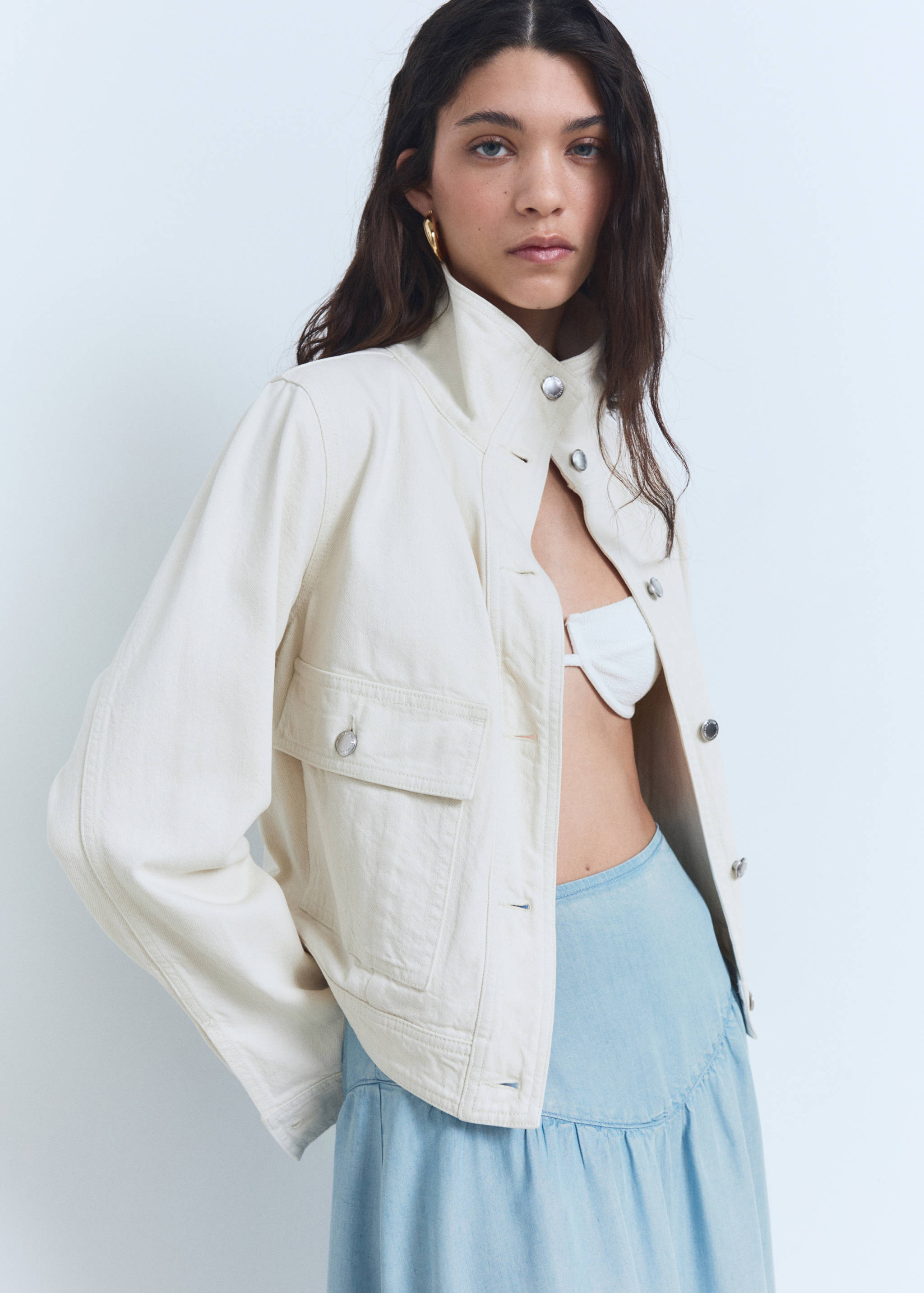 Falda midi soft denim detalle fruncido - Detalle del artículo 1