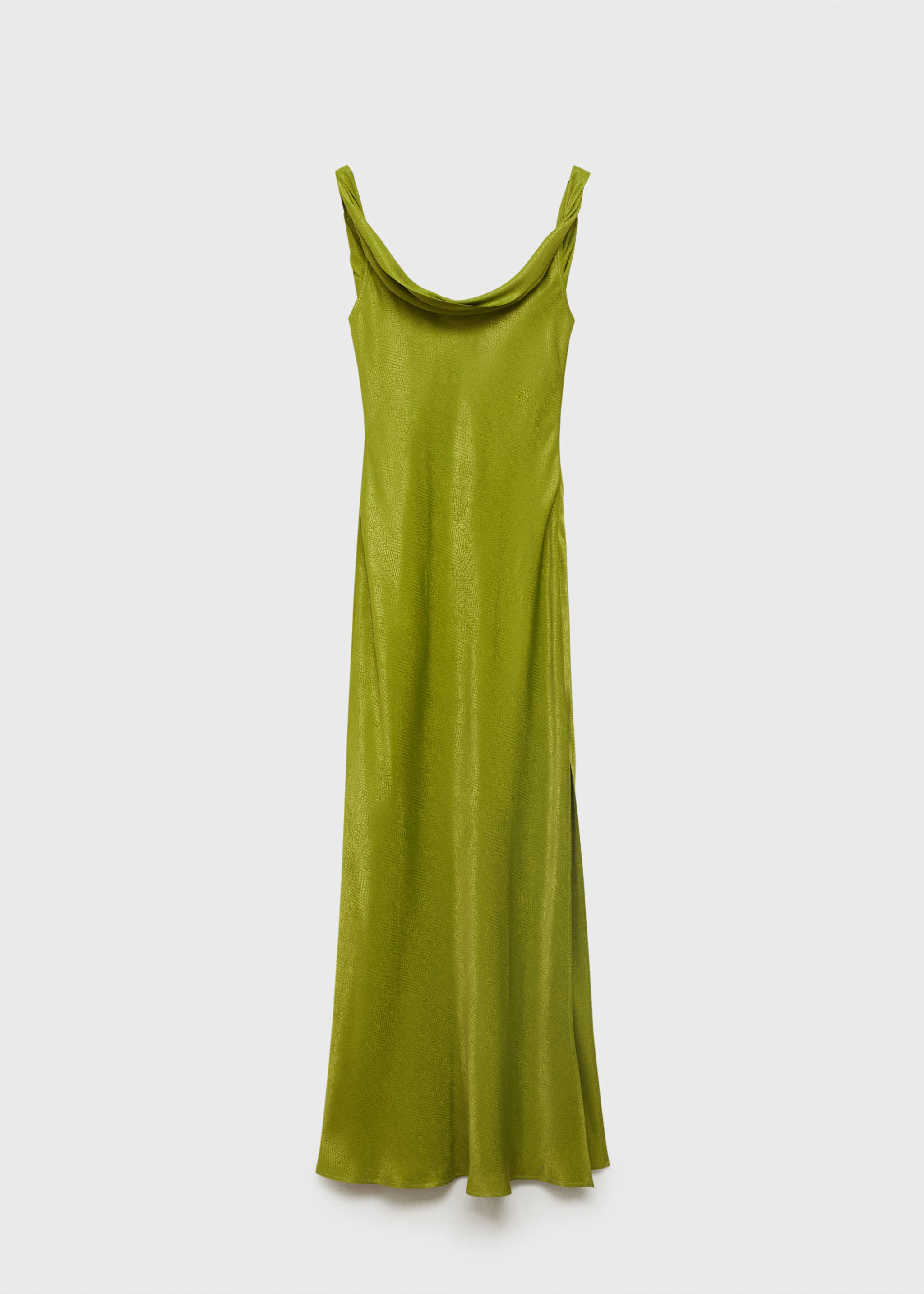 Textured dress with draped neckline - Article without model, Green. Ref: 87088652-00.