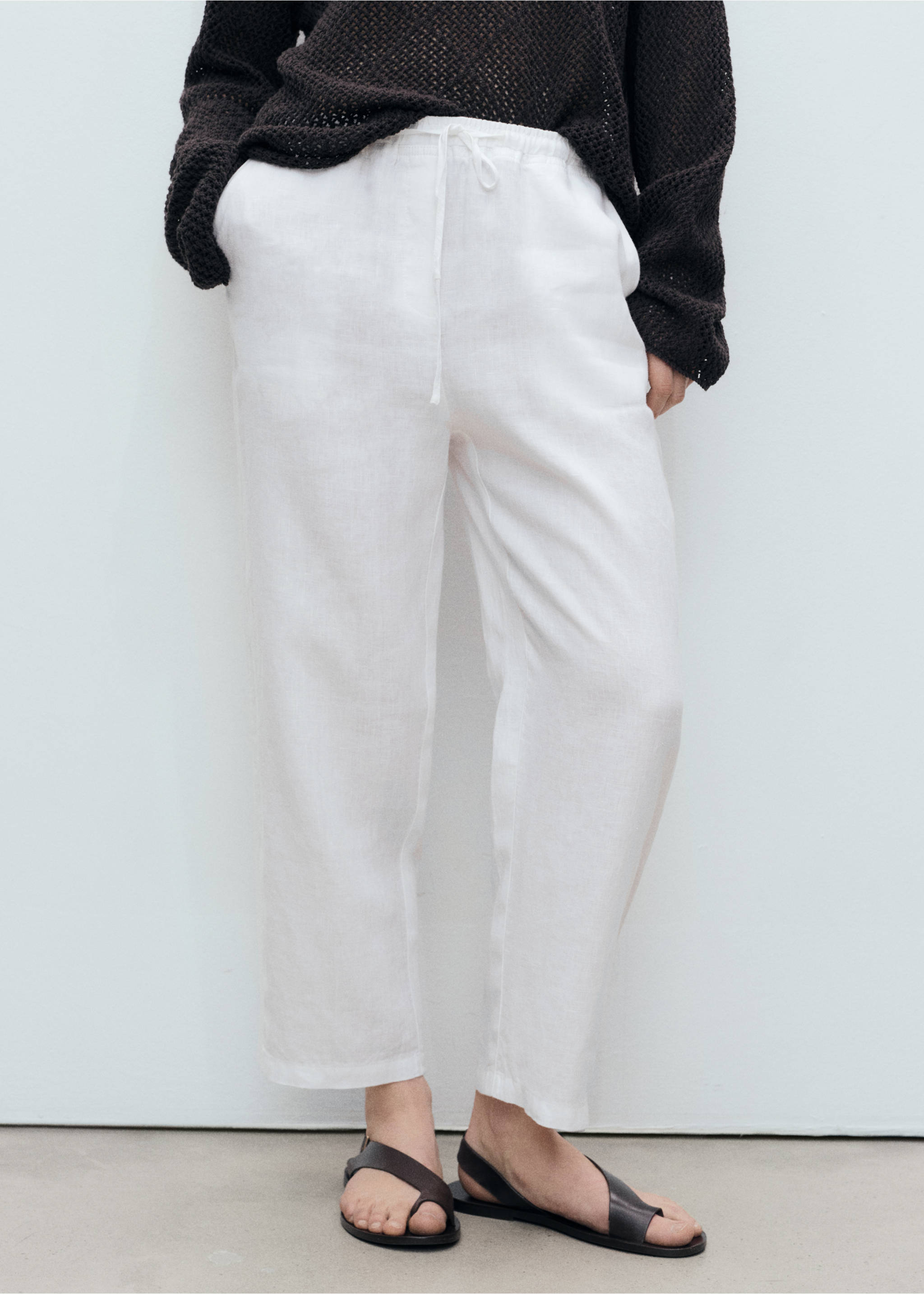 Straight linen-blend trousers - Medium plane, Off White. Ref: 87089062-00.