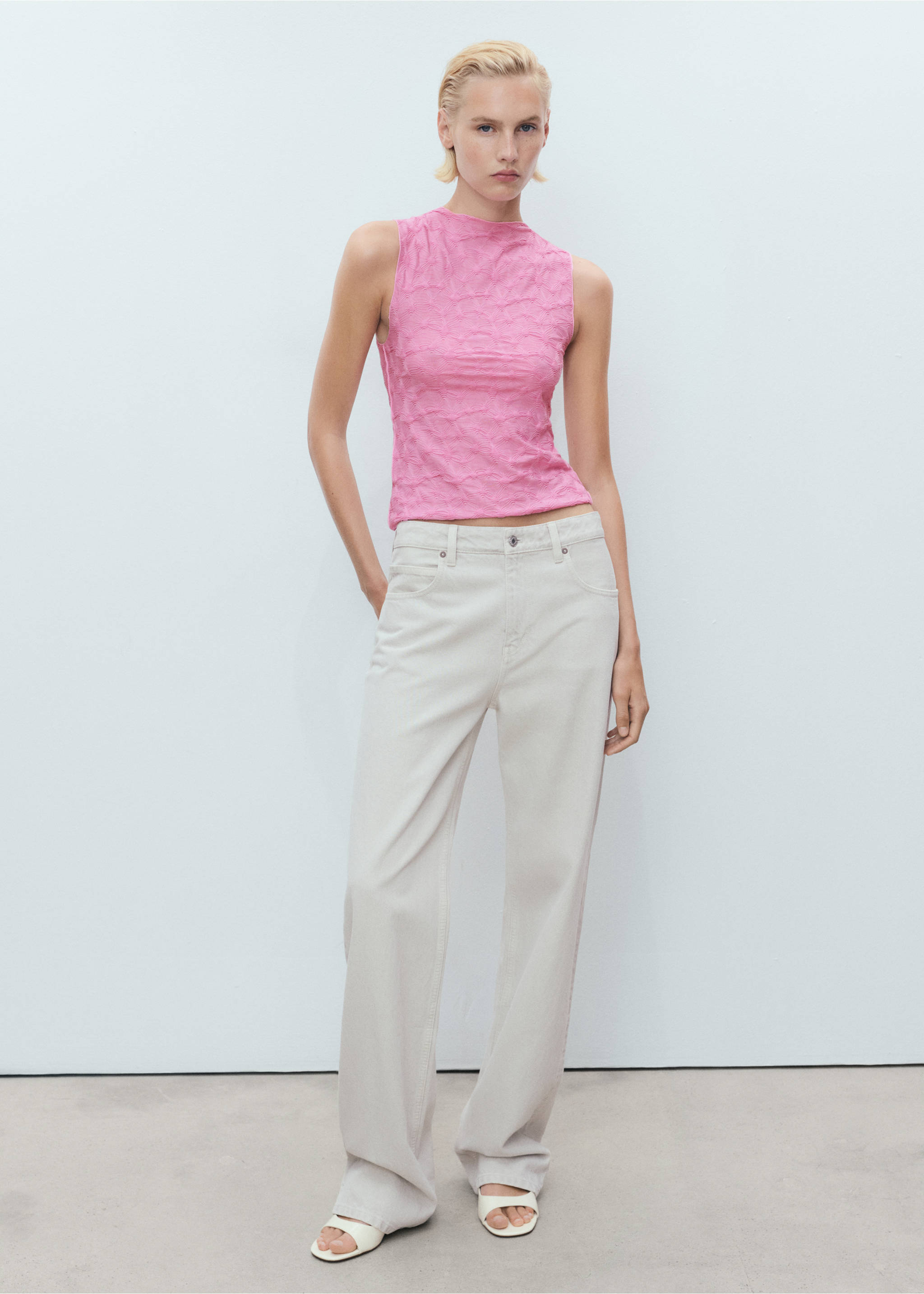 Fitted top with gathered shoulder - General plane, Pastel Pink. Ref: 87089064-00.