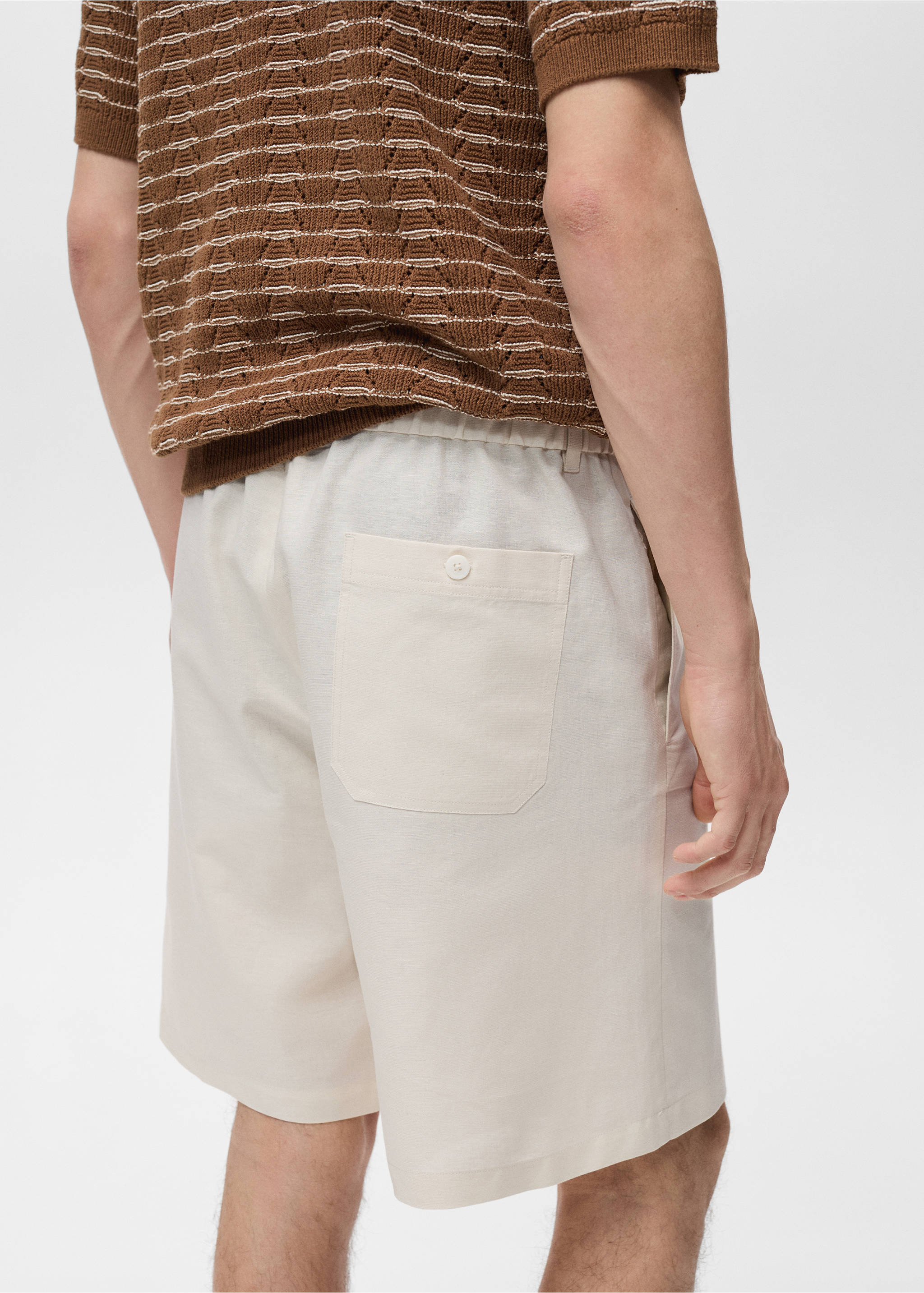 Cotton-linen blend bermuda shorts - Details of the article 6, Ivory White. Ref: 87089204-00.