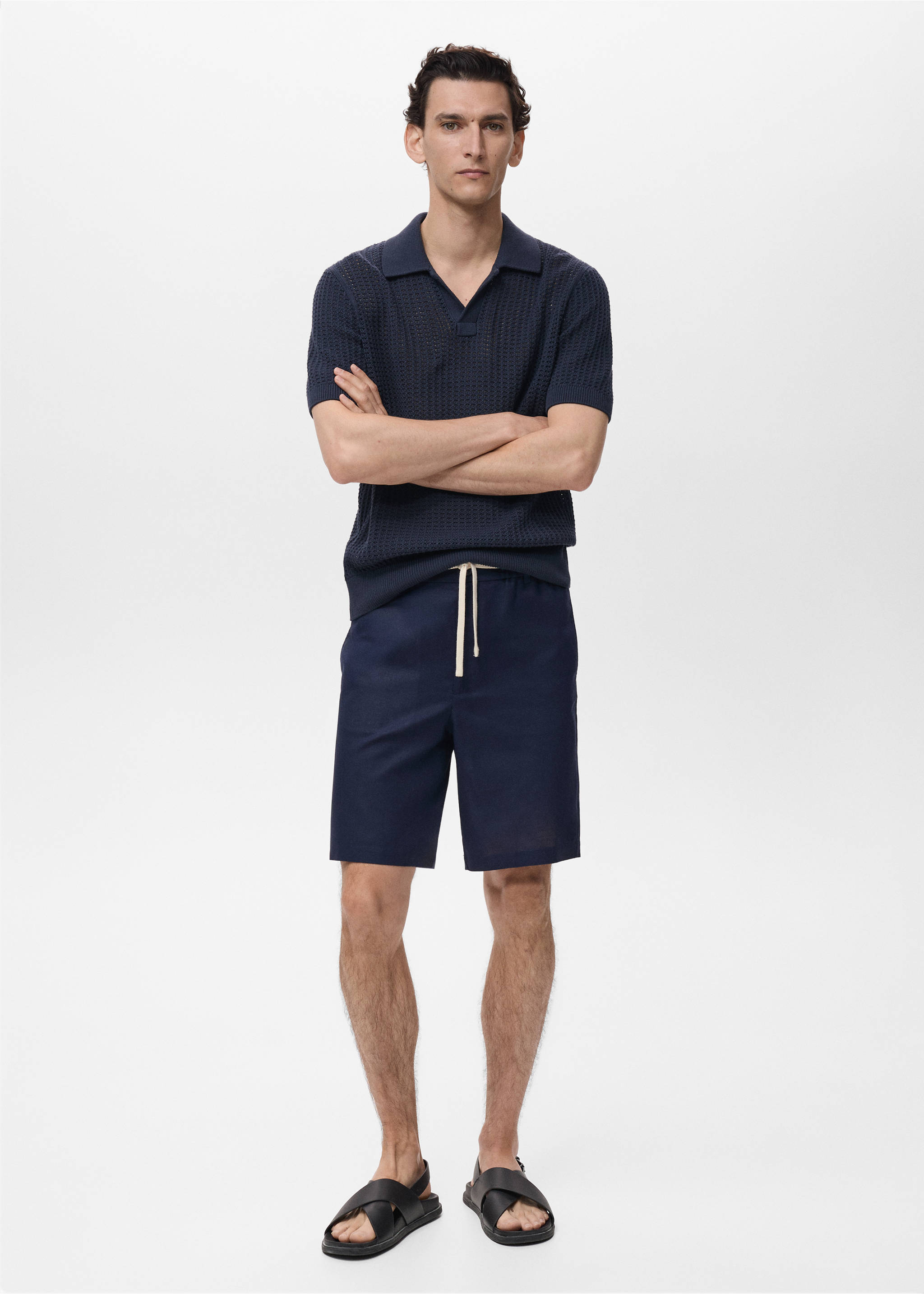 Cotton-linen blend bermuda shorts - General plane, Petrol Blue. Ref: 87089204-00.