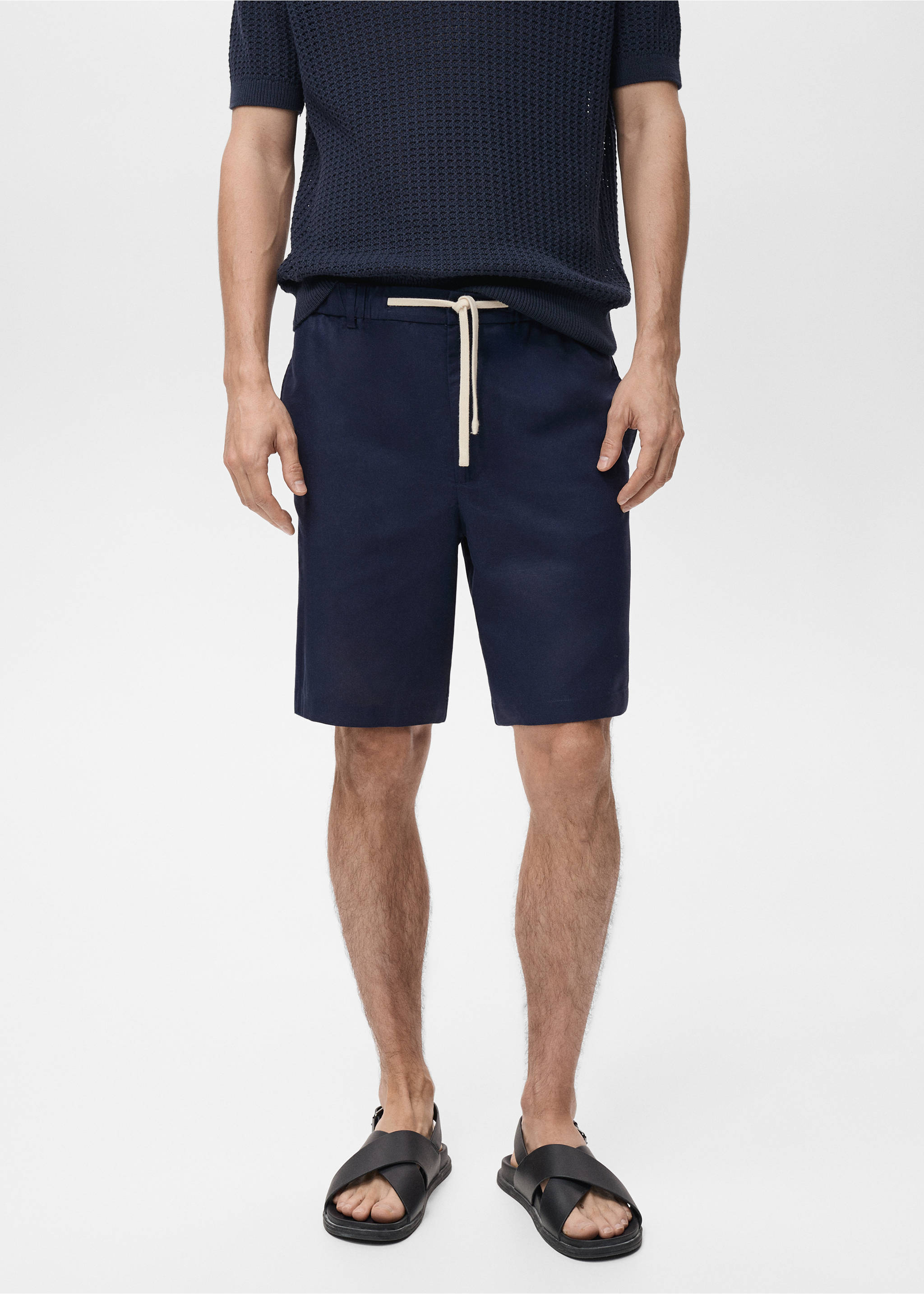 Cotton-linen blend bermuda shorts - Medium plane, Petrol Blue. Ref: 87089204-00.