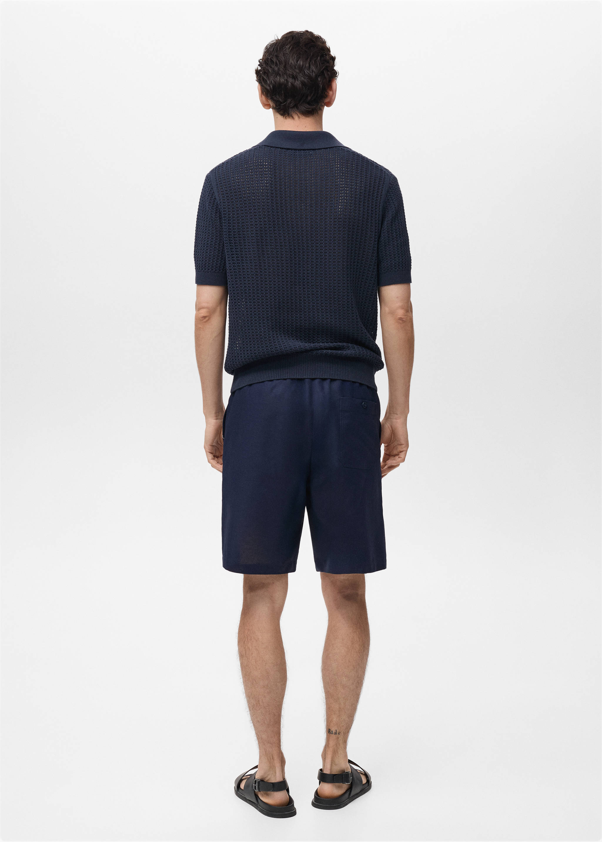 Cotton-linen blend bermuda shorts - Reverse of the article, Petrol Blue. Ref: 87089204-00.