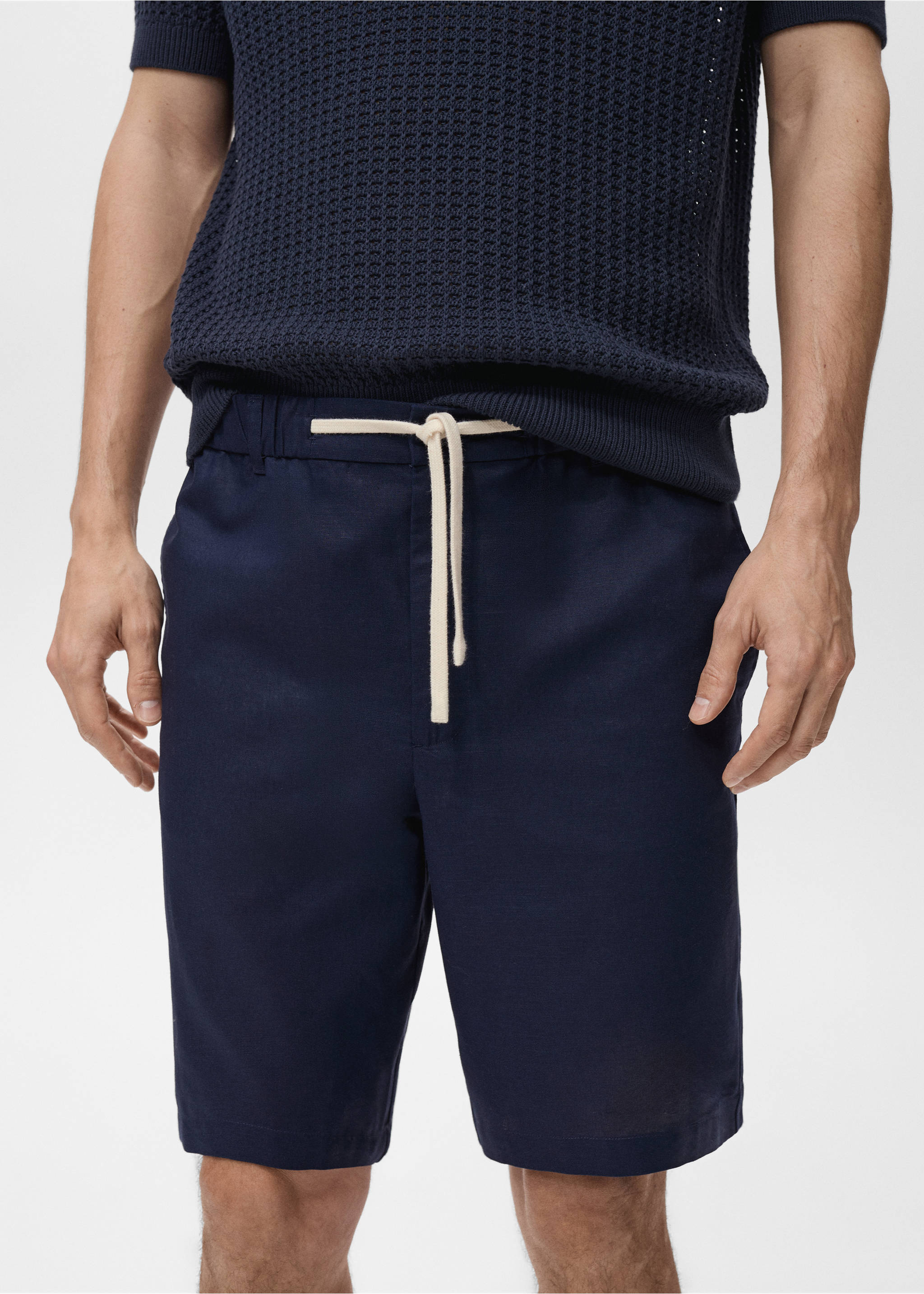 Cotton-linen blend bermuda shorts - Details of the article 1, Petrol Blue. Ref: 87089204-00.