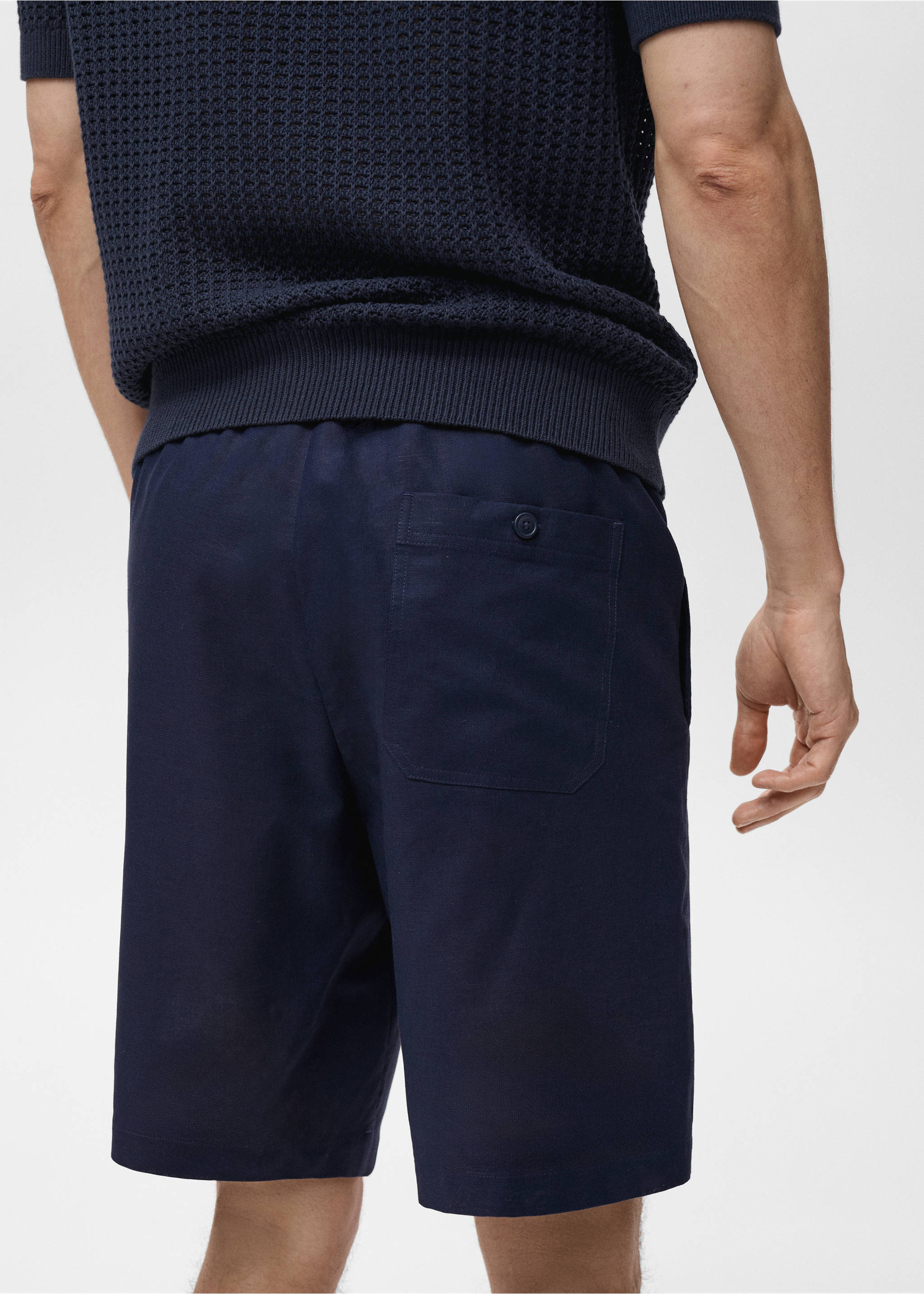 Cotton-linen blend bermuda shorts - Details of the article 6, Petrol Blue. Ref: 87089204-00.