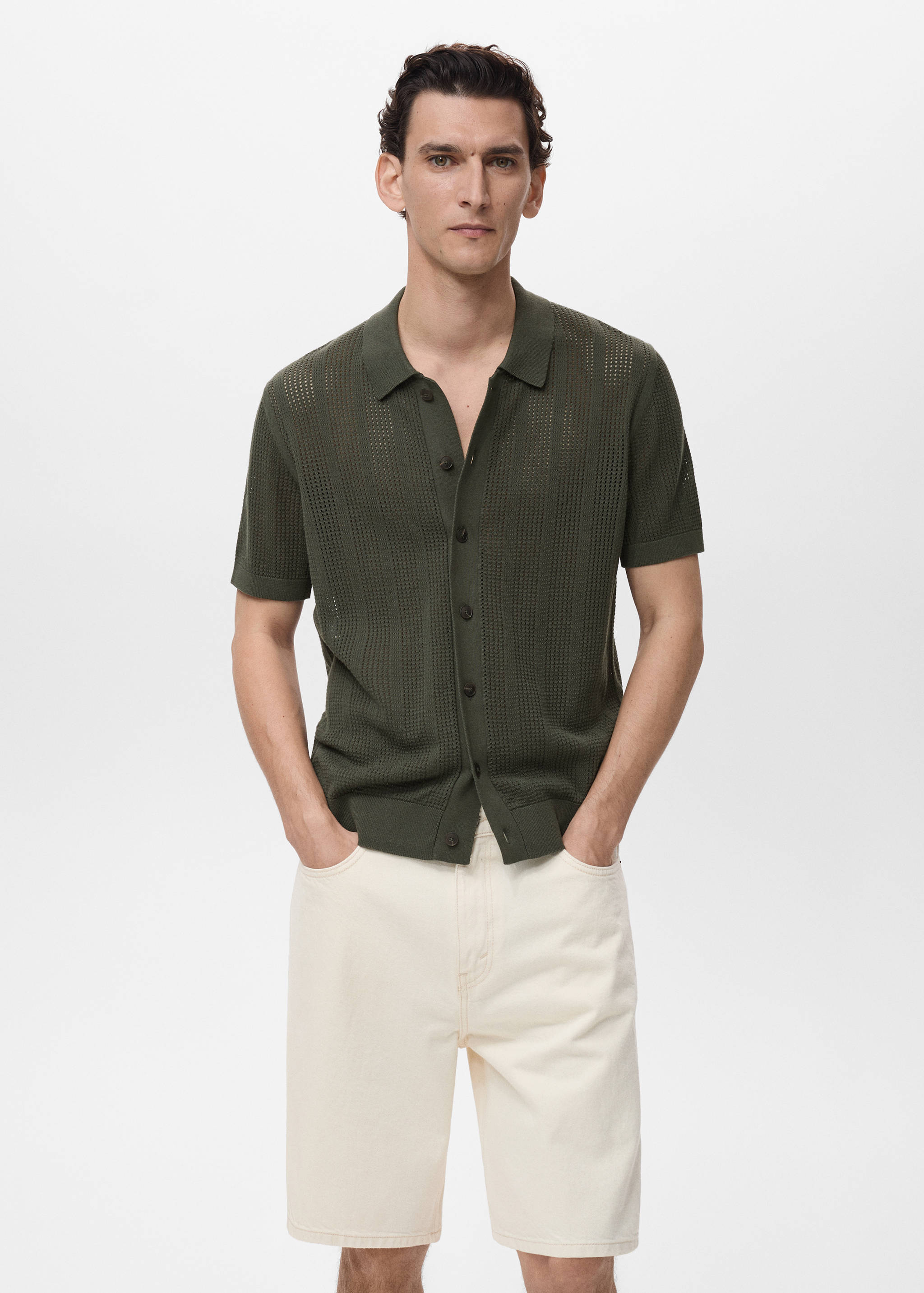 Striped knitted shirt with lace pattern - Medium plane