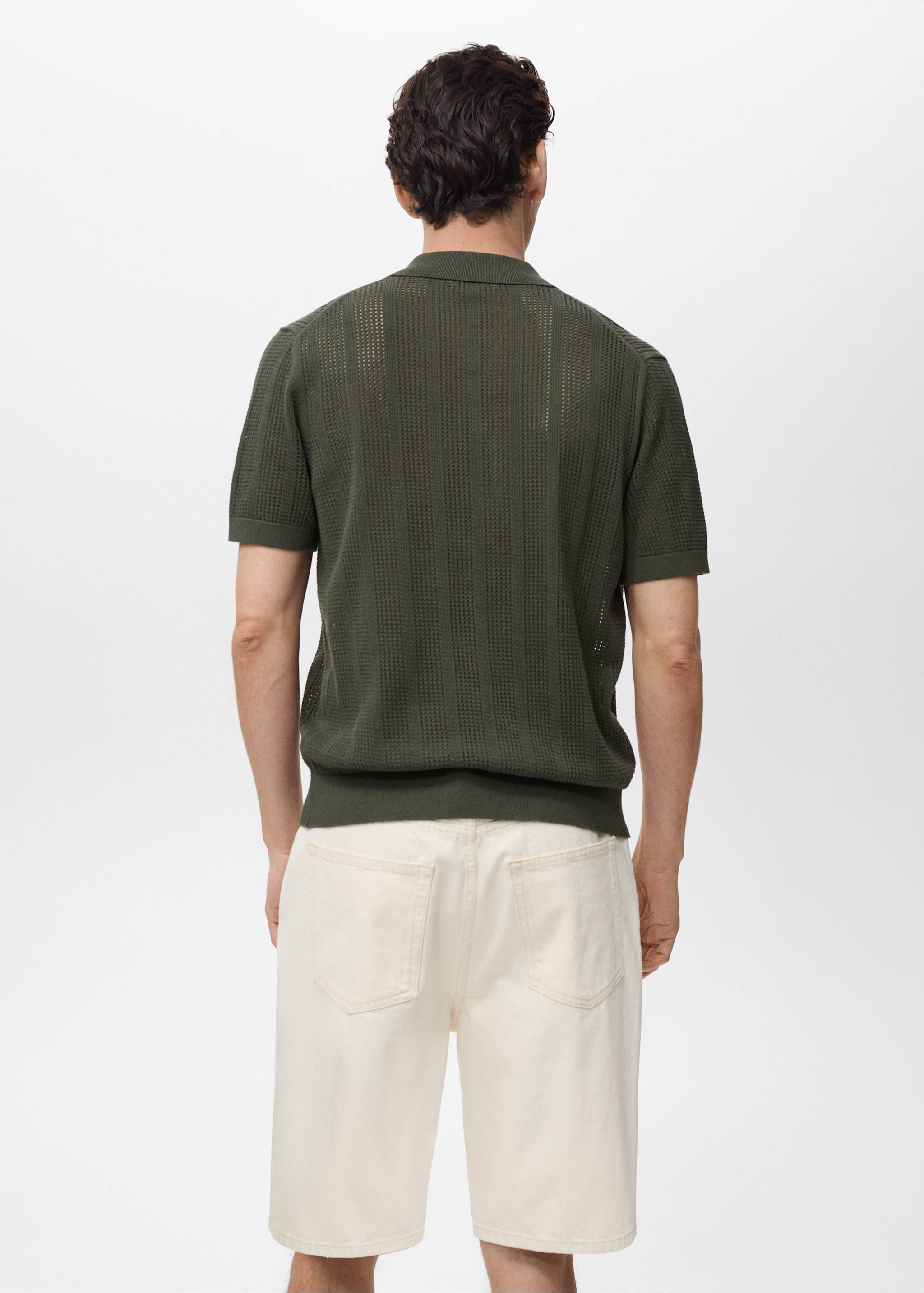 Camisa de malha rendada com estrutura às riscas - Verso do artigo, Caqui. Ref: 87089211-00.