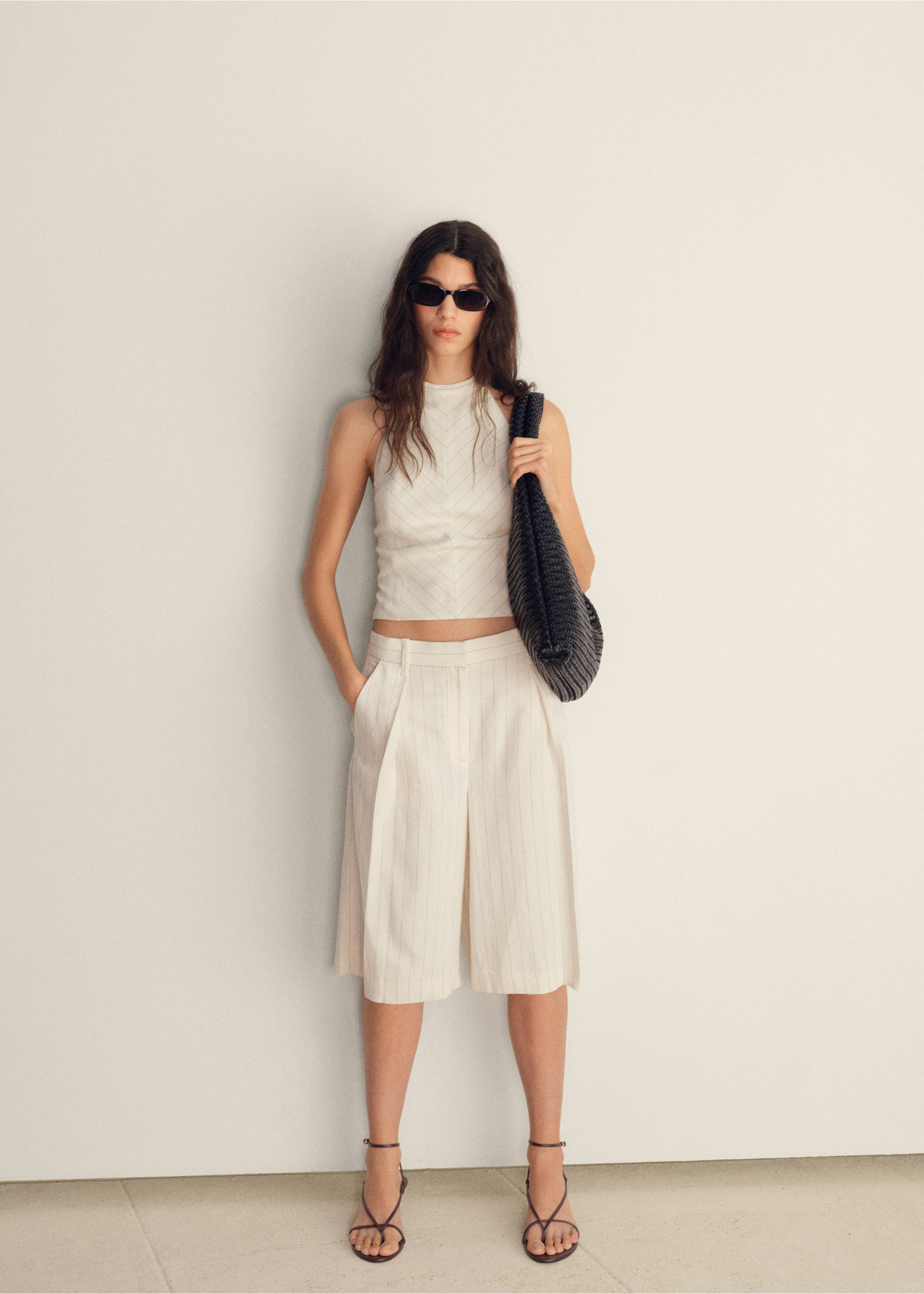 Striped halter-neck top - General plane, Off White. Ref: 87089217-00.