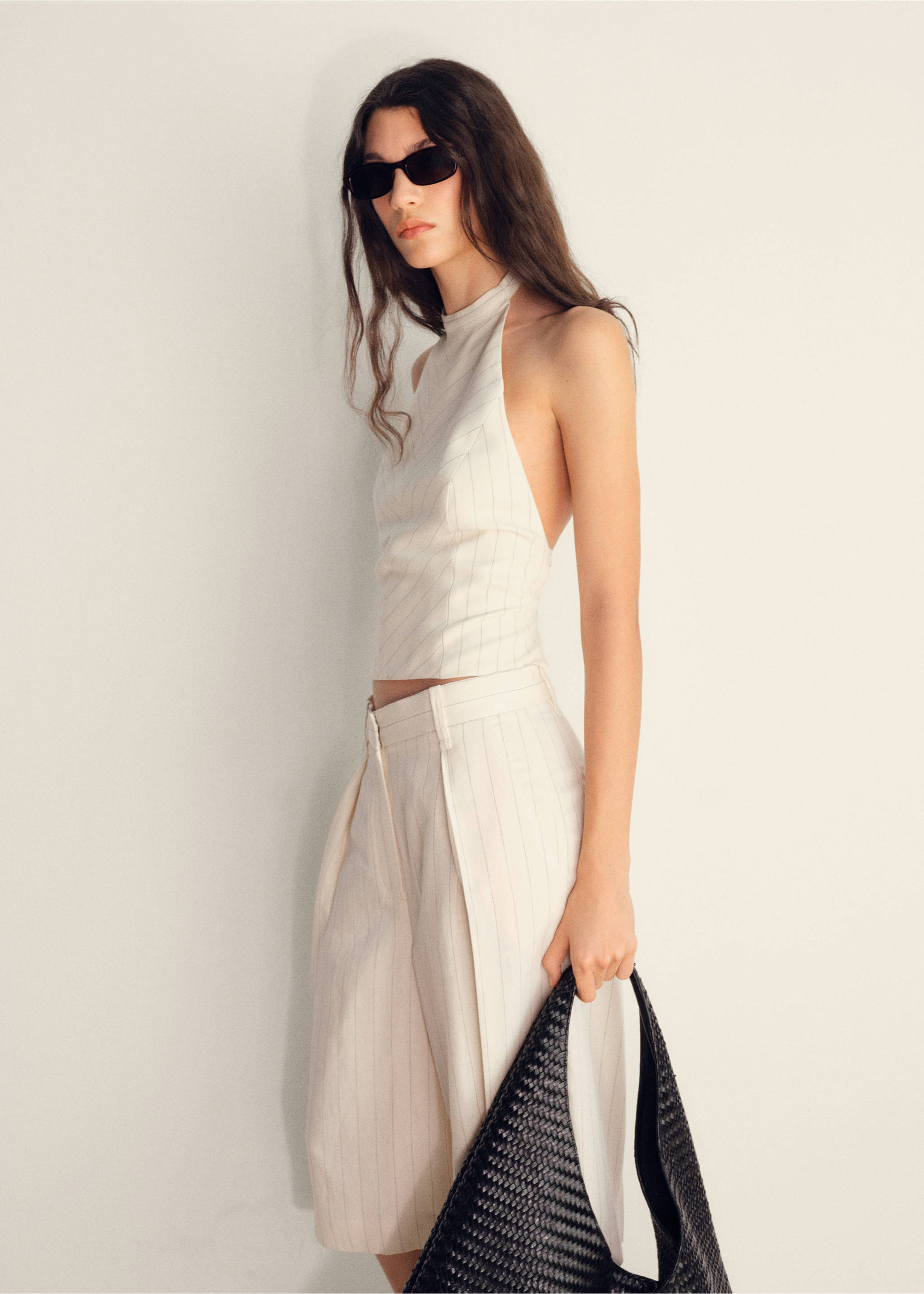 Striped halter-neck top - Medium plane, Off White. Ref: 87089217-00.